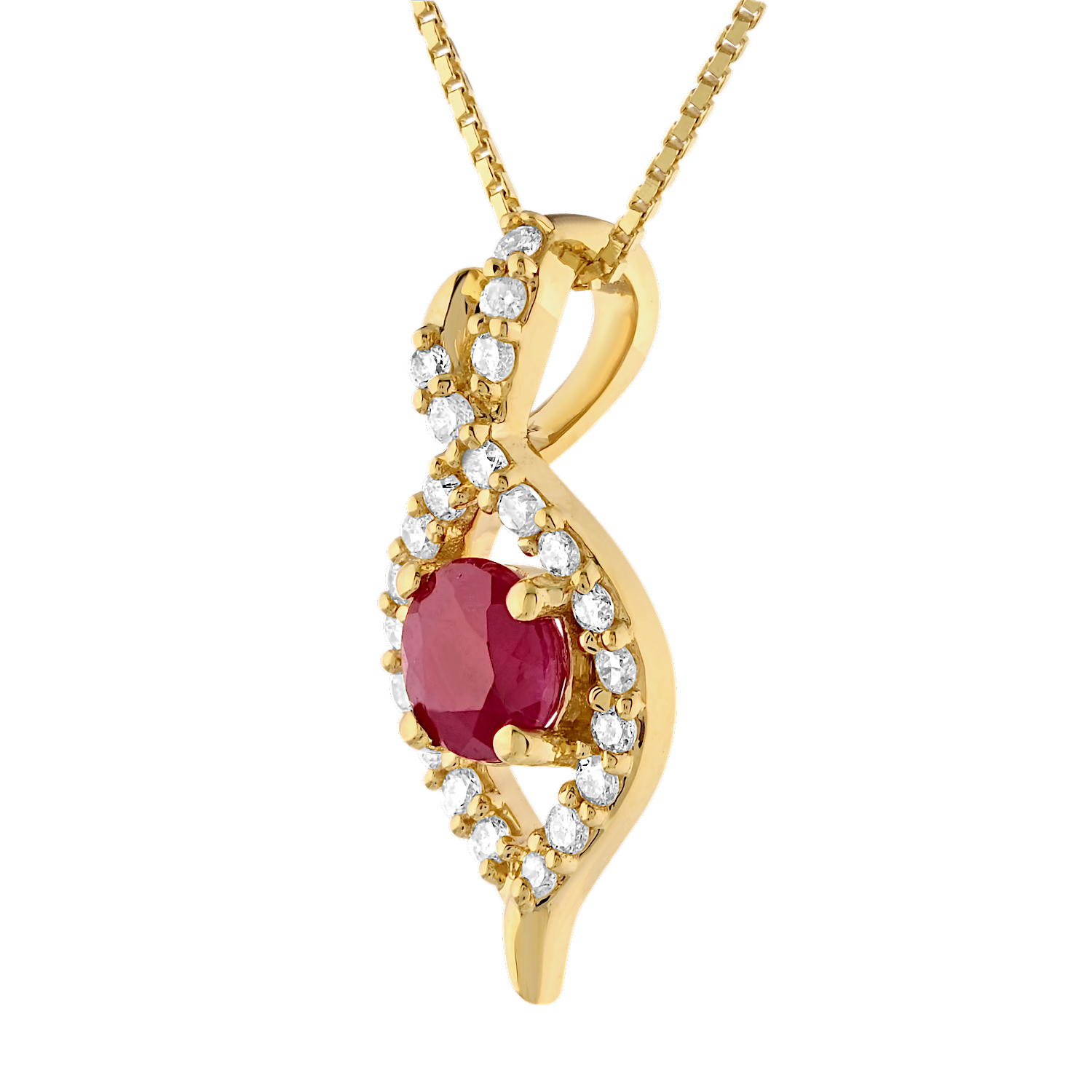 Majestic Gems&trade; 10k Yellow Gold Ruby with Pave Diamond Twist Ruby & Diamond 0.33 Ctw