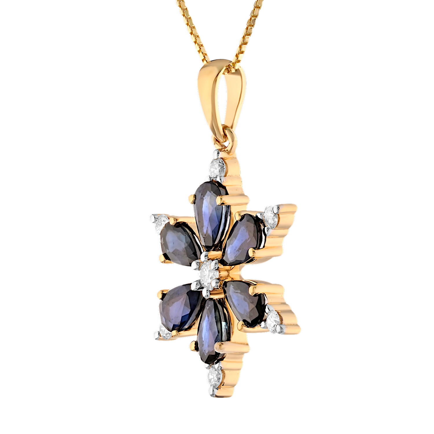 Majestic Gems&trade; 10k Yellow Gold Pear Shape Sapphire Flower Blue Sapphire & Diamond 1.65 Ctw