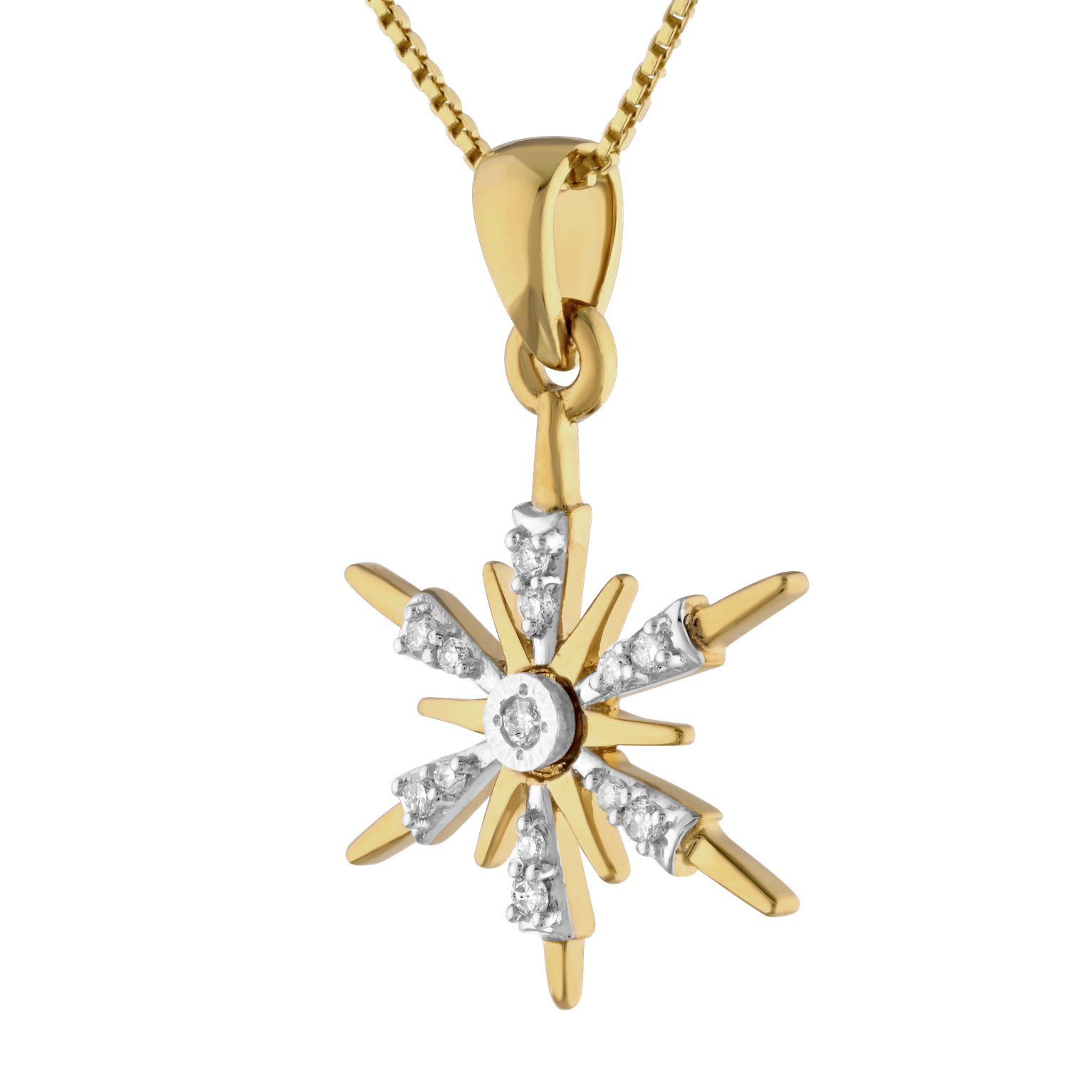 10K Yellow Gold Starburst Miracle Plate Center Diamond Pendant 0.05 Ctw