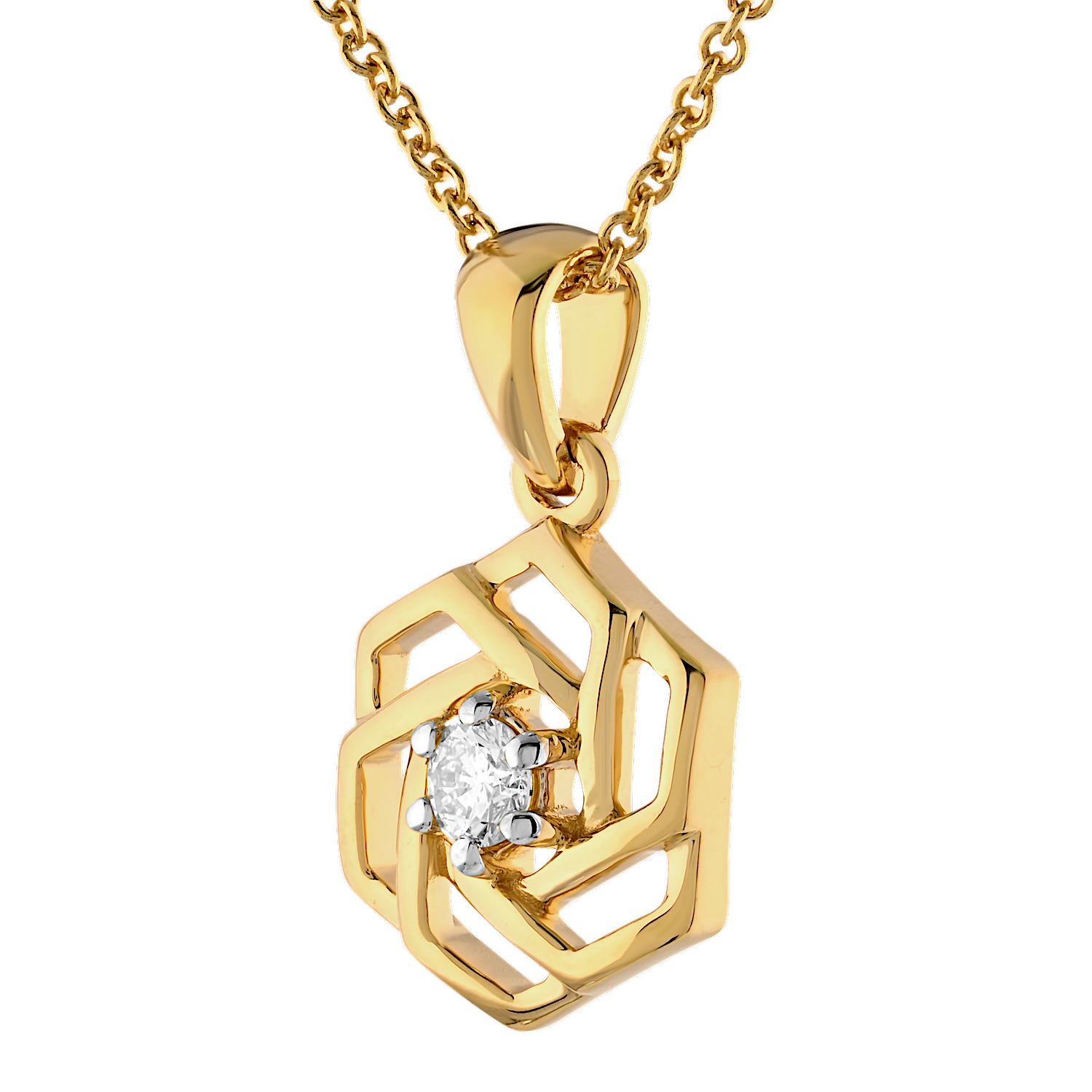 10K Yellow Gold Hexagonal with Prong Set Center Diamond Pendant 0.11 Ctw