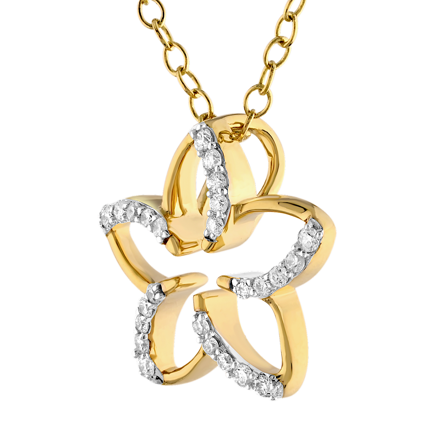 10K Yellow Gold Flower Petals Cutout Pave & Polished Hidden Bail Diamond Pendant 0.11 Ctw