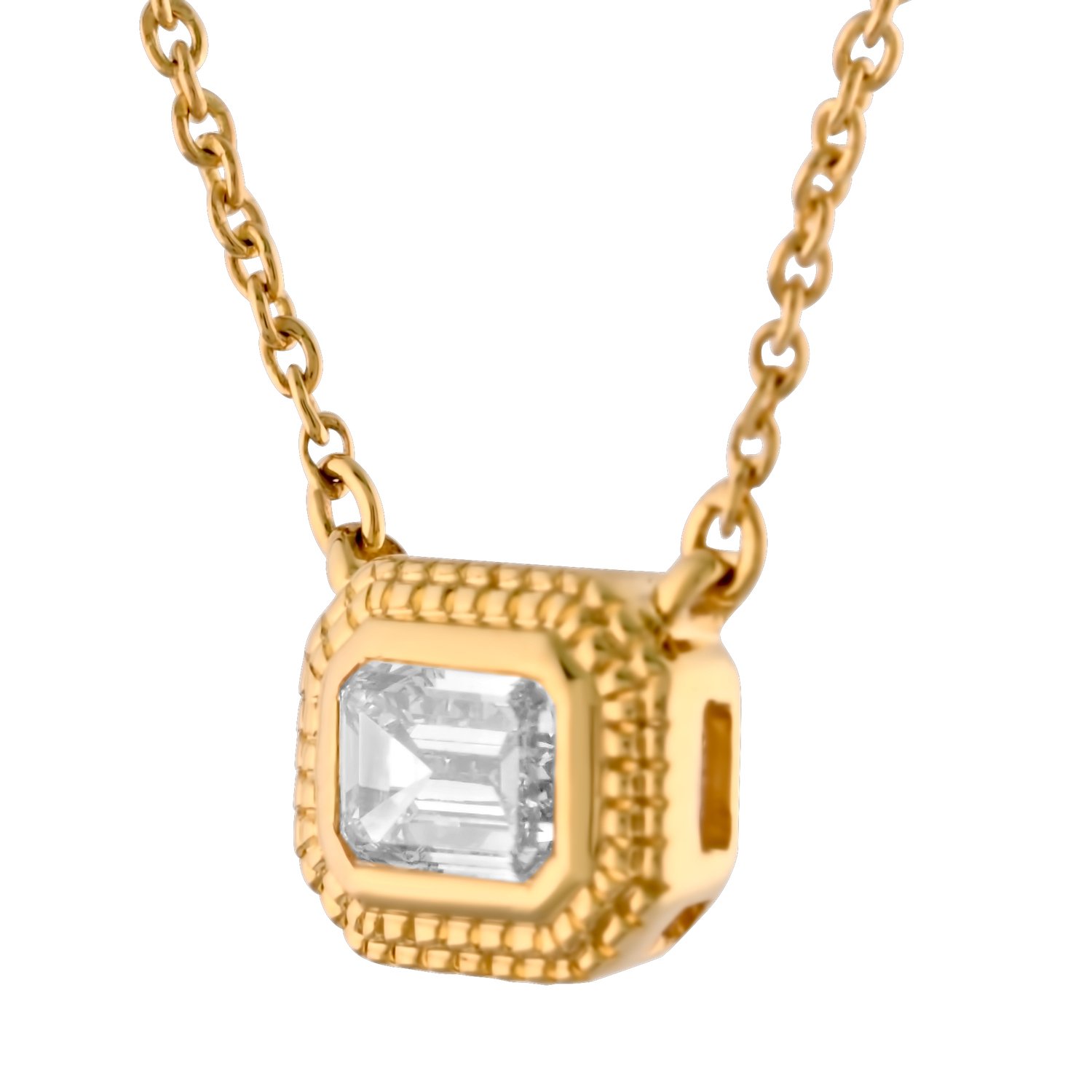 Textura&trade; 14K Yellow Gold Bezel Set Emerald Cut Solitaire Textured Surround Diamond 0.25 Ctw