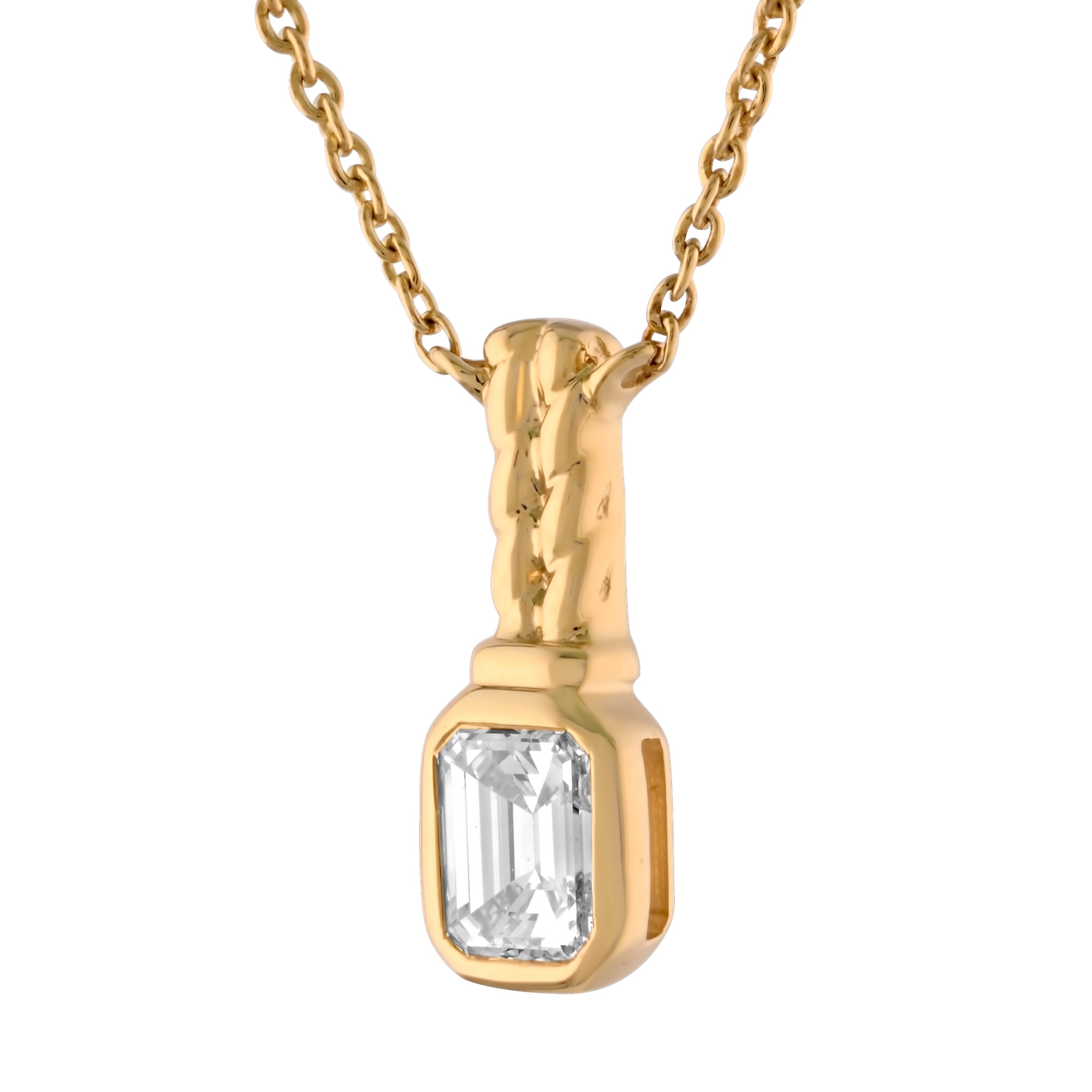 Textura&trade; 14K Yellow Gold Bezel Set Emerald Cut Textured Bail Diamond 0.30 Ctw