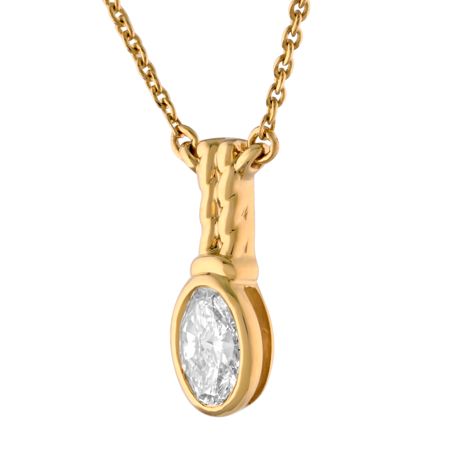 Textura&trade; 14K Yellow Gold Bezel Set Oval Cut Textured Bail Diamond 0.30 Ctw