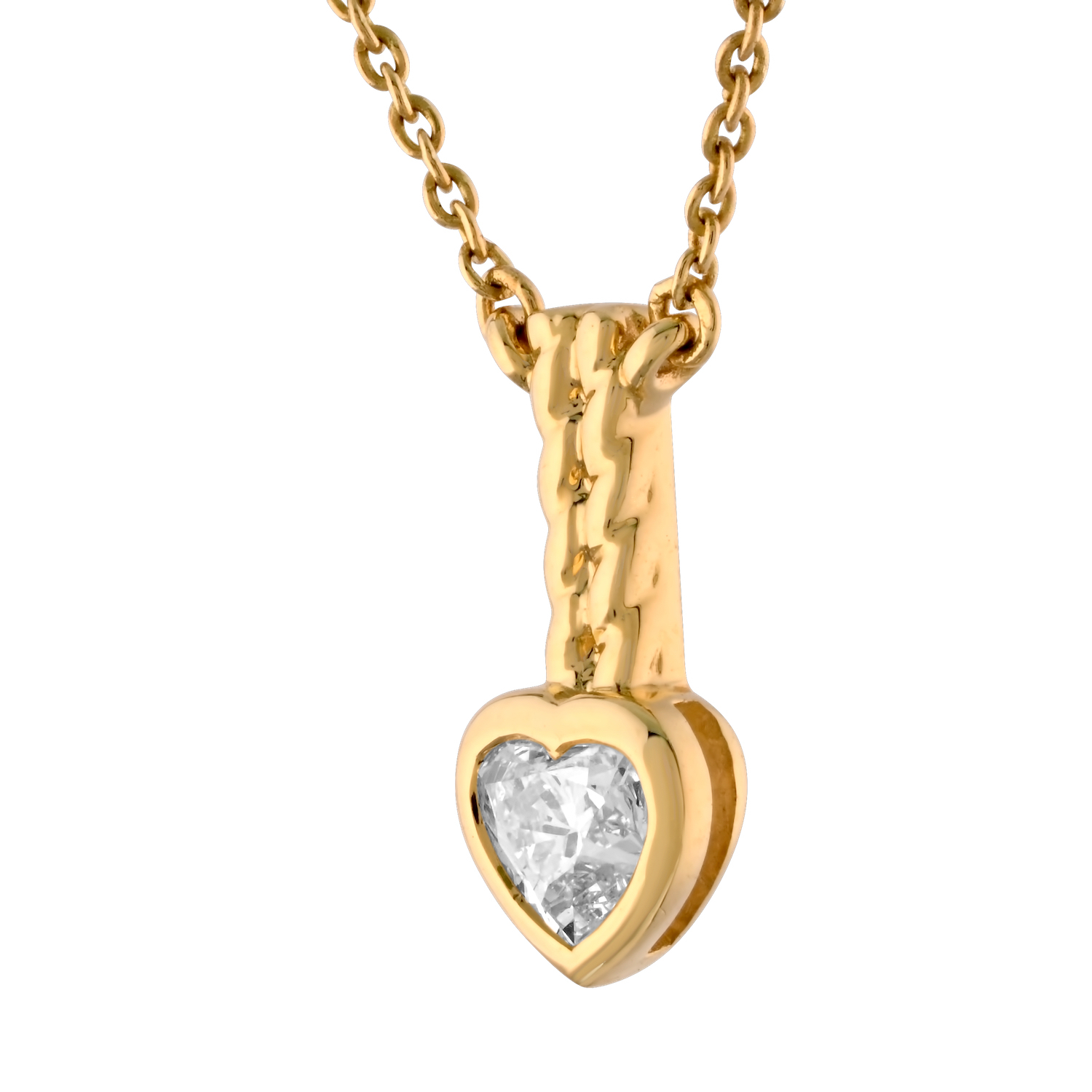 Textura&trade; 14K Yellow Gold Bezel Set Heart Shape Textured Bail Diamond 0.30 Ctw