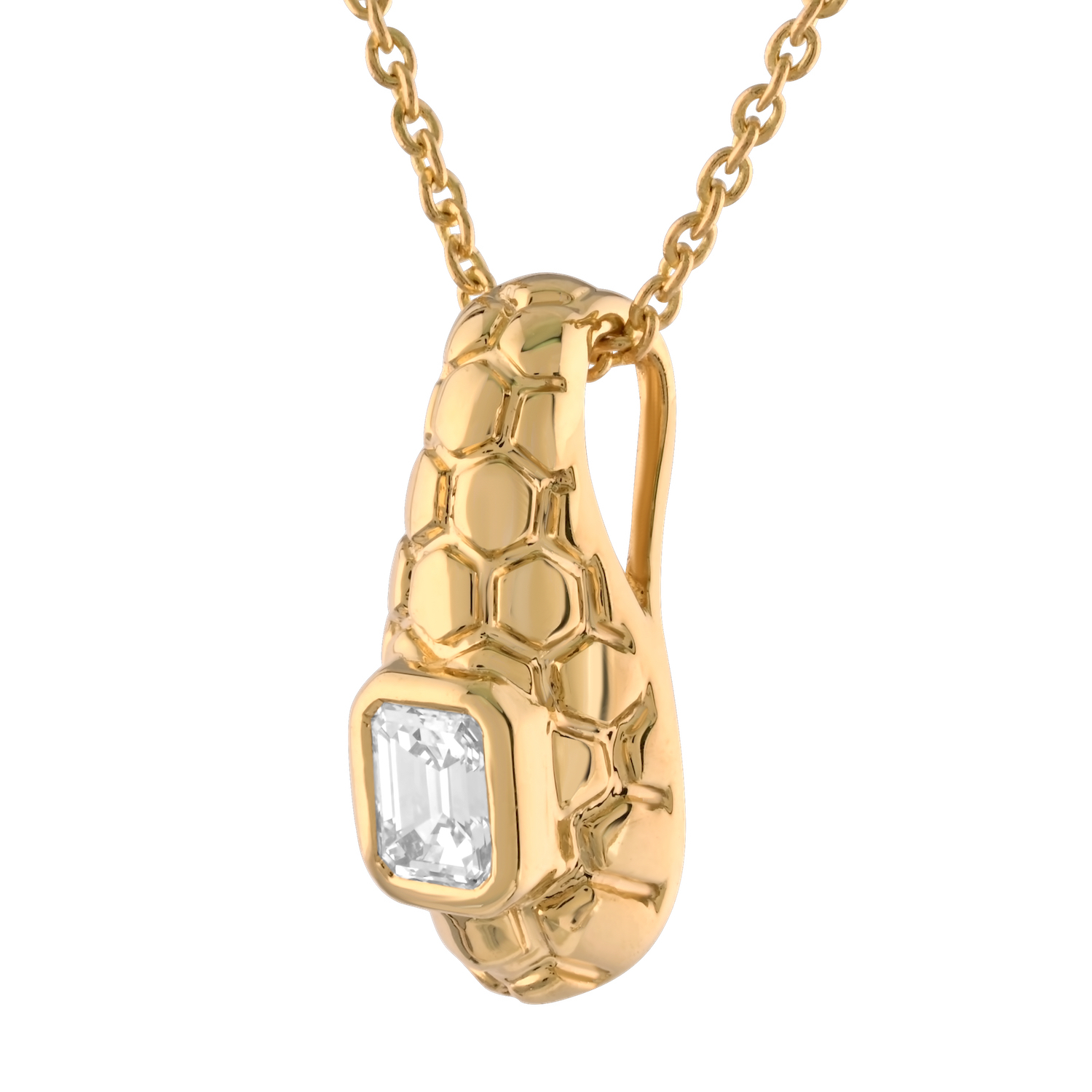 Textura&trade; 14K Yellow Gold Textured Bezel Set Emerald Cut Diamond 0.15 Ctw