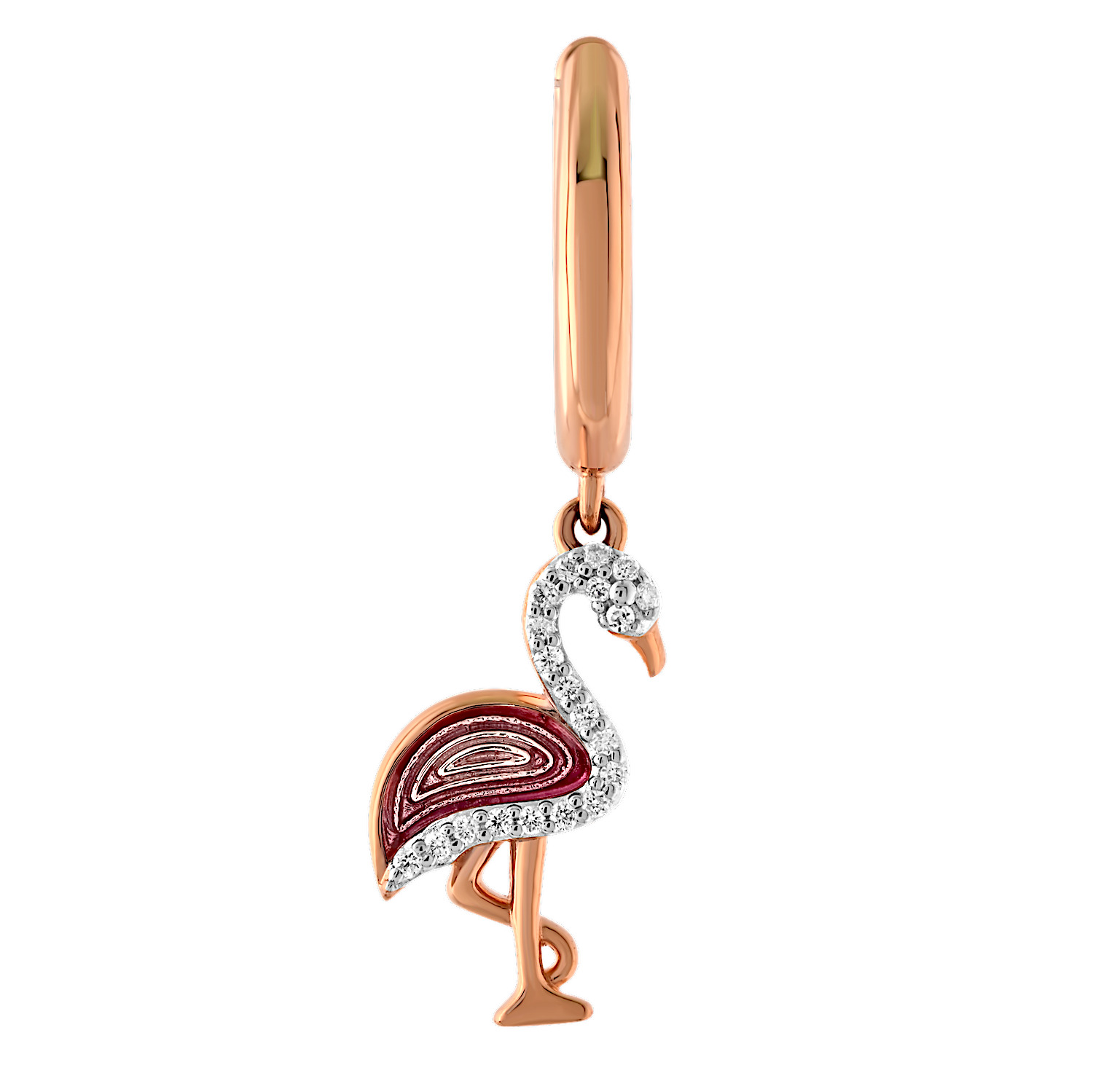 Oceanity&trade; 14K Rose Gold Earrings Enamel Flamingo Drops on Lever Backs Diamond 0.12 Ctw