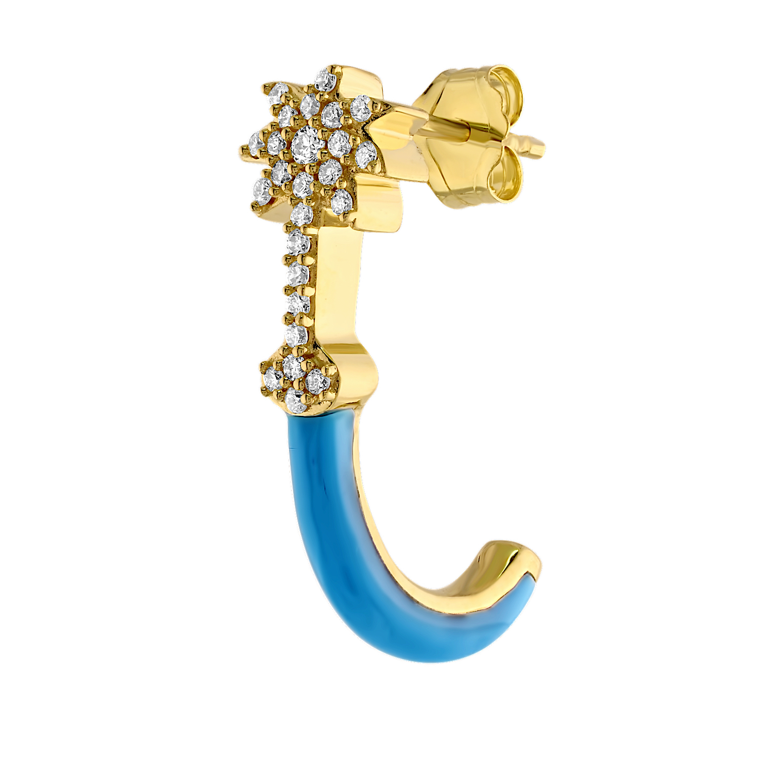 Oceanity&trade; 14K Yellow Gold Earrings Pave Starfish with Enamel J-Hoop Diamond 0.21 Ctw