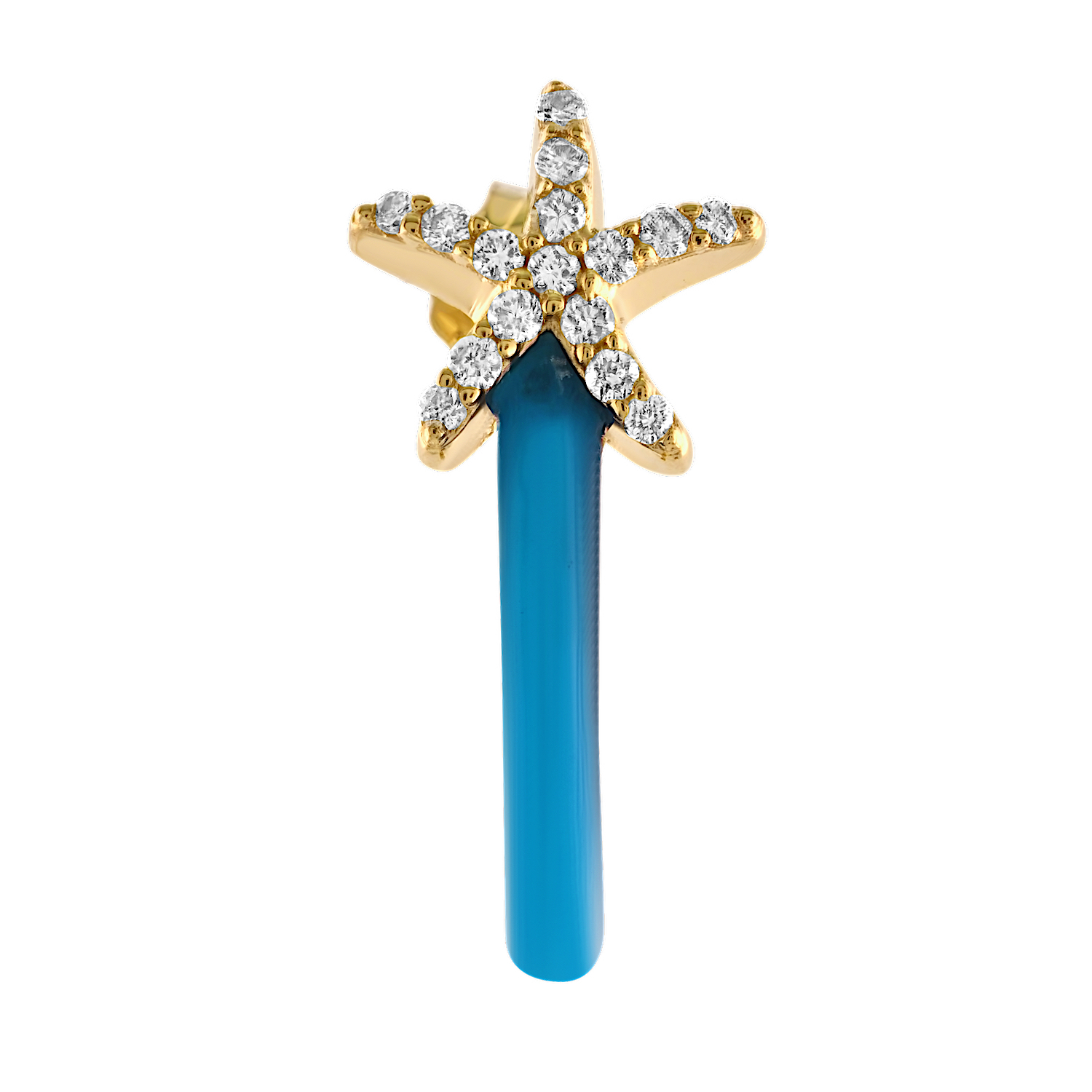 Oceanity&trade; 14K Yellow Gold Earrings Pave Starfish with Enamel J-Hoops Diamond 0.21 Ctw