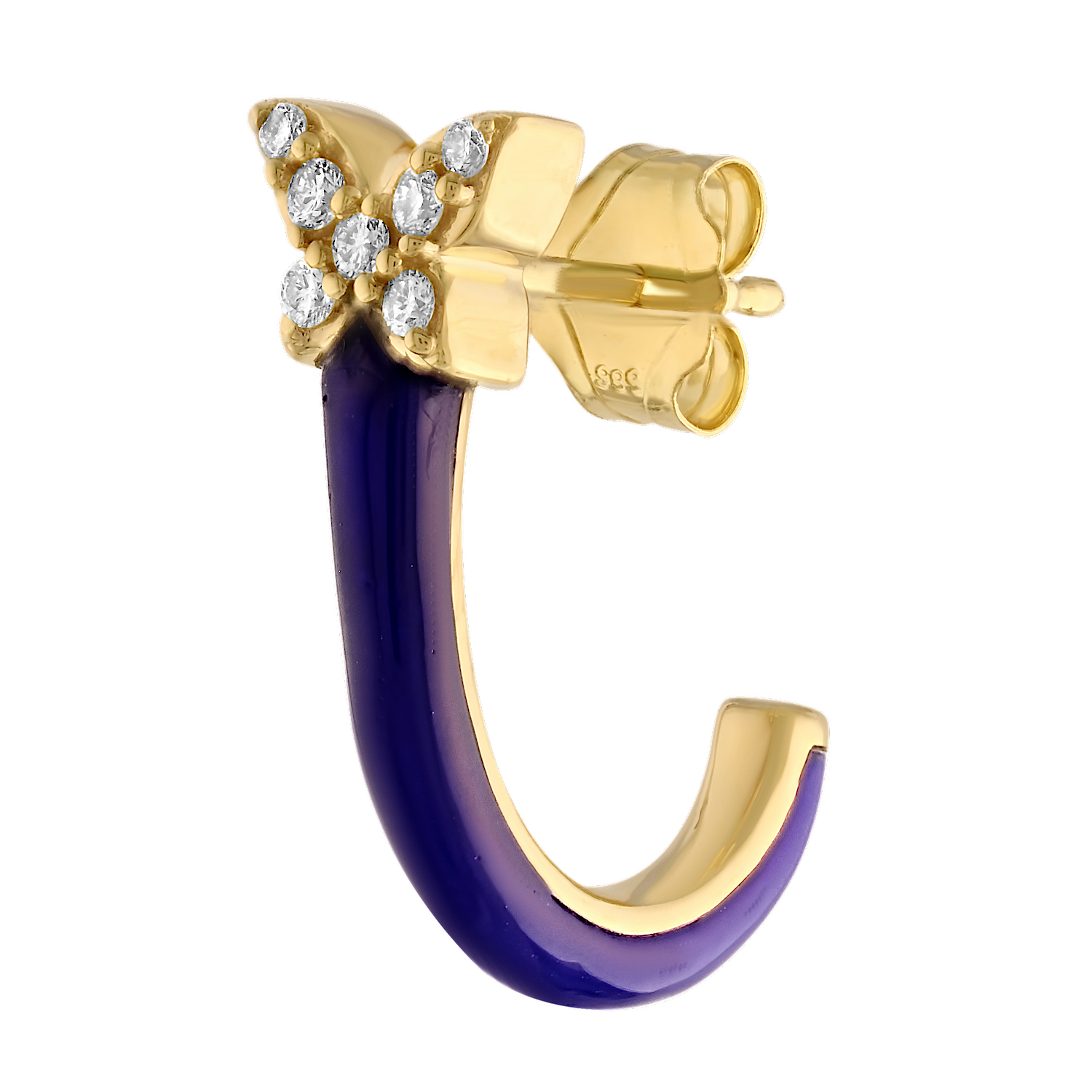 ZooLightful&trade; 14K Yellow Gold Pave Butterfly with Enamel J-Hoops Earrings Diamond 0.10 Ctw