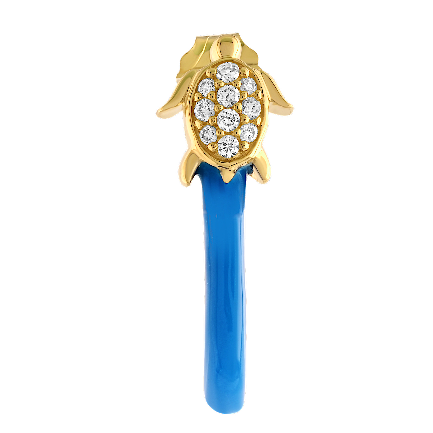 Oceanity&trade; 14K Yellow Gold Earrings Pave Turtles with Enamel J-Hoops Diamond 0.12 Ctw