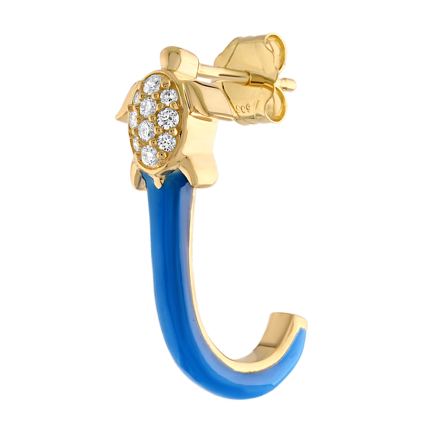 Oceanity&trade; 14K Yellow Gold Earrings Pave Turtles with Enamel J-Hoops Diamond 0.12 Ctw