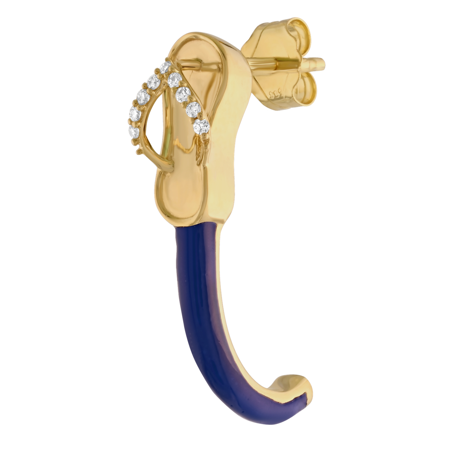 Oceanity&trade; 14K Yellow Gold Earrings Flip Flops with Enamel J-Hoops Diamond 0.06 Ctw