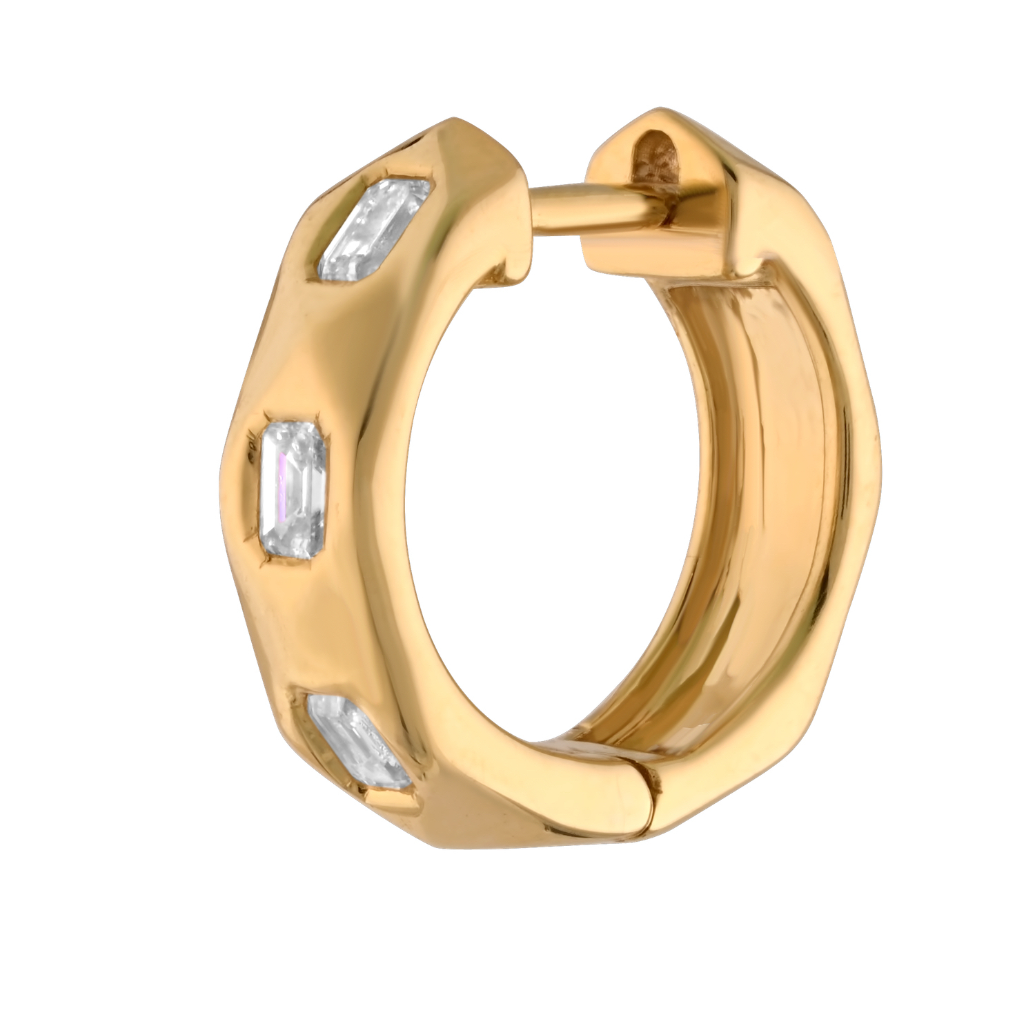 14K Yellow Gold Flush Set Emerald Cuts Wide Hoops Diamond Earrings 0.56 Ctw