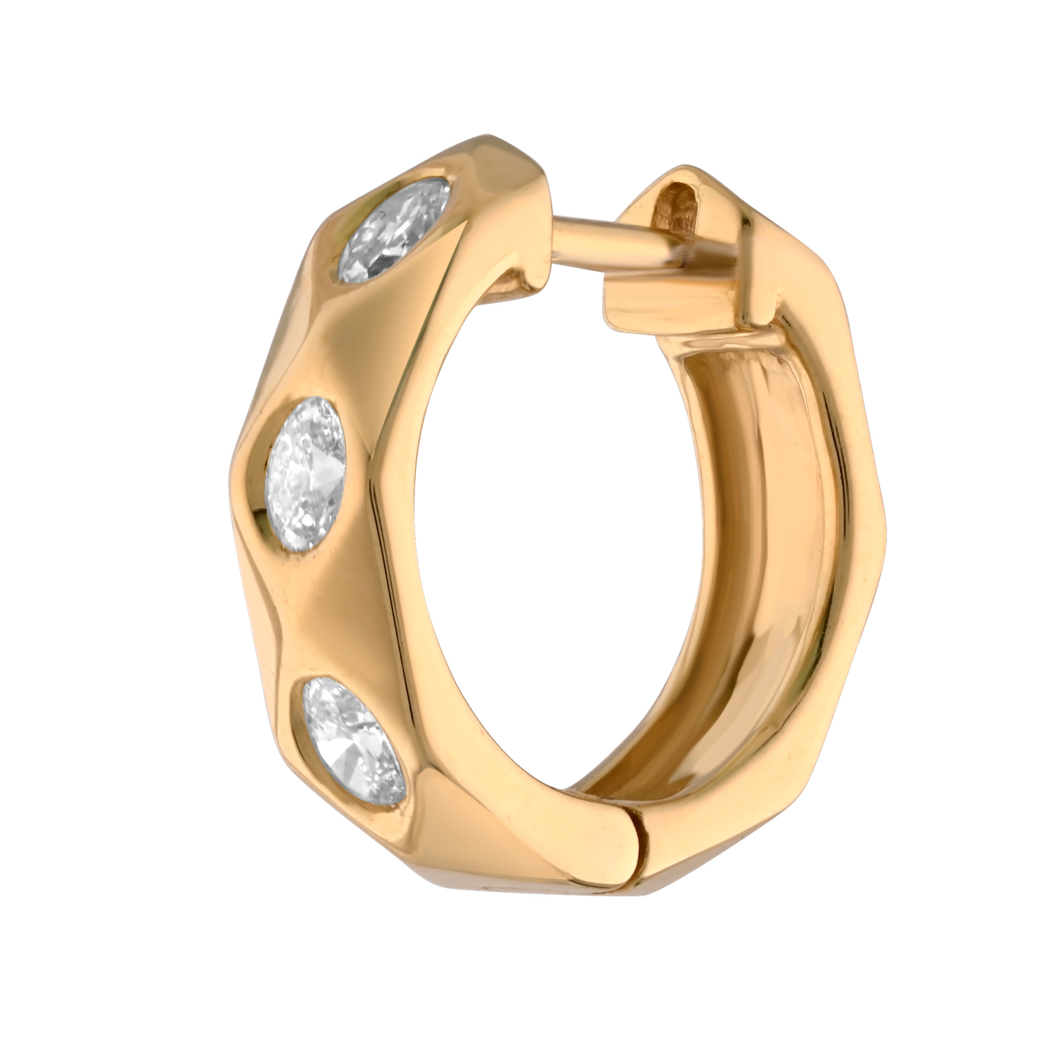 14K Yellow Gold Flush Set Oval Cuts Wide Hoops Diamond Earrings 0.66 Ctw