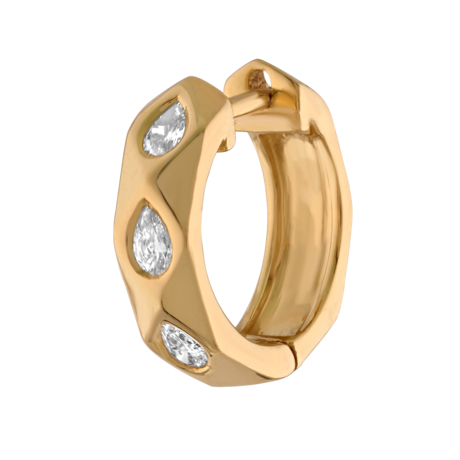 14K Yellow Gold Flush Set Pear Shape Wide Hoops Diamond Earrings 0.54 Ctw