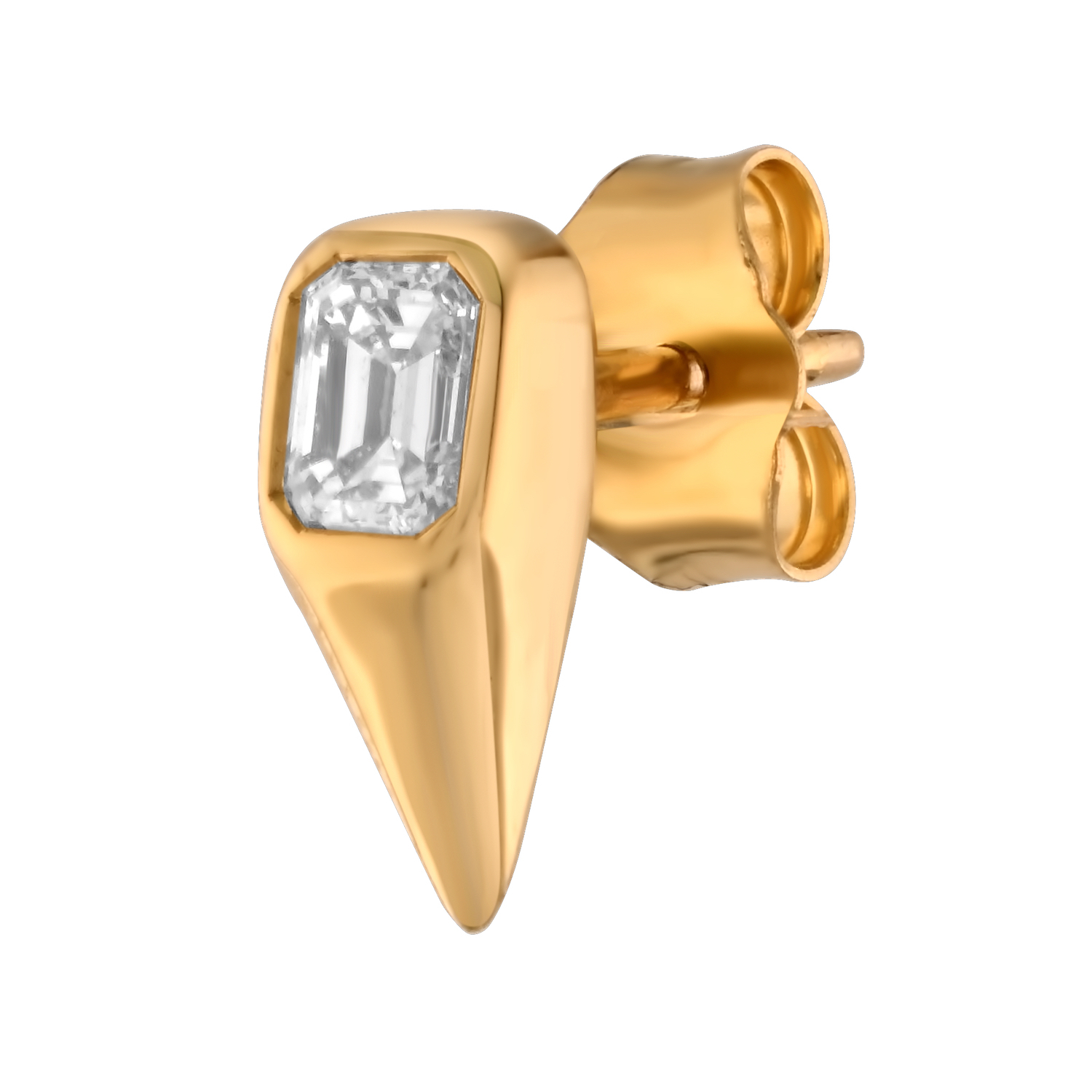 14K Yellow Gold Flush Set Emerald Cuts Arrow Shaped Studs Diamond Earrings 0.30 Ctw