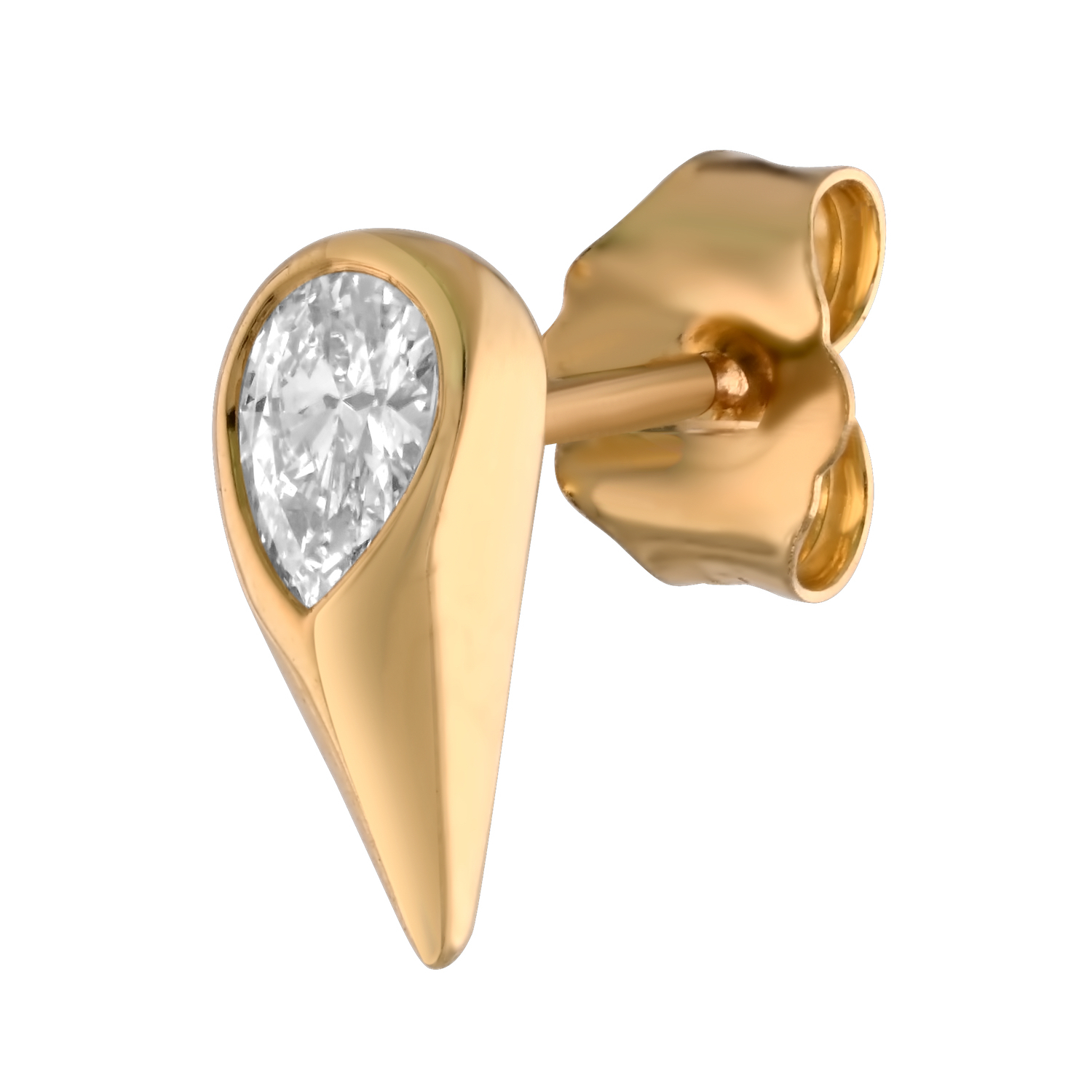 14K Yellow Gold Flush Set Pear Shape Arrow Shaped Studs Diamond Earrings 0.30 Ctw