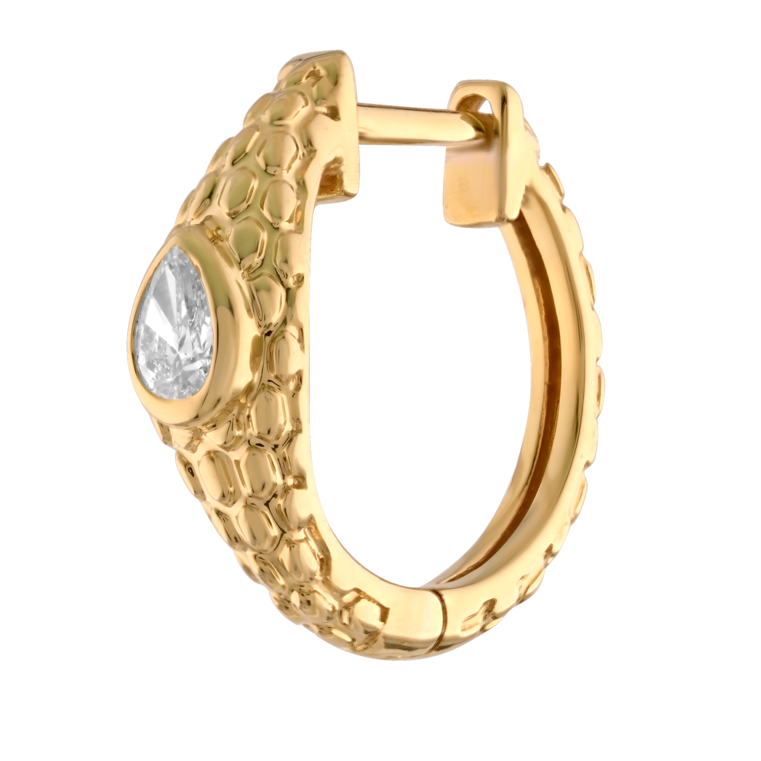 Textura&trade; 14K Yellow Gold Textured Hoops Bezel Set Pear Shape Diamond 0.24 Ctw