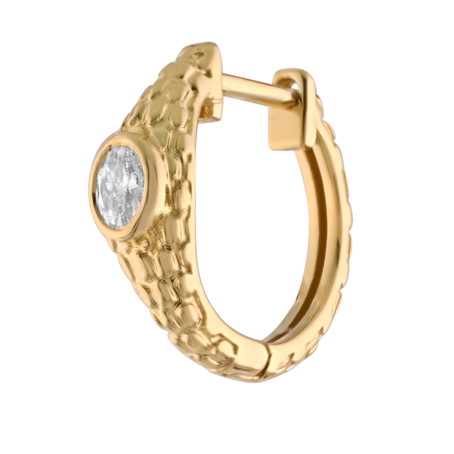 Textura&trade; 14K Yellow Gold Textured Hoops Bezel Set Ovals Diamond 0.30 Ctw