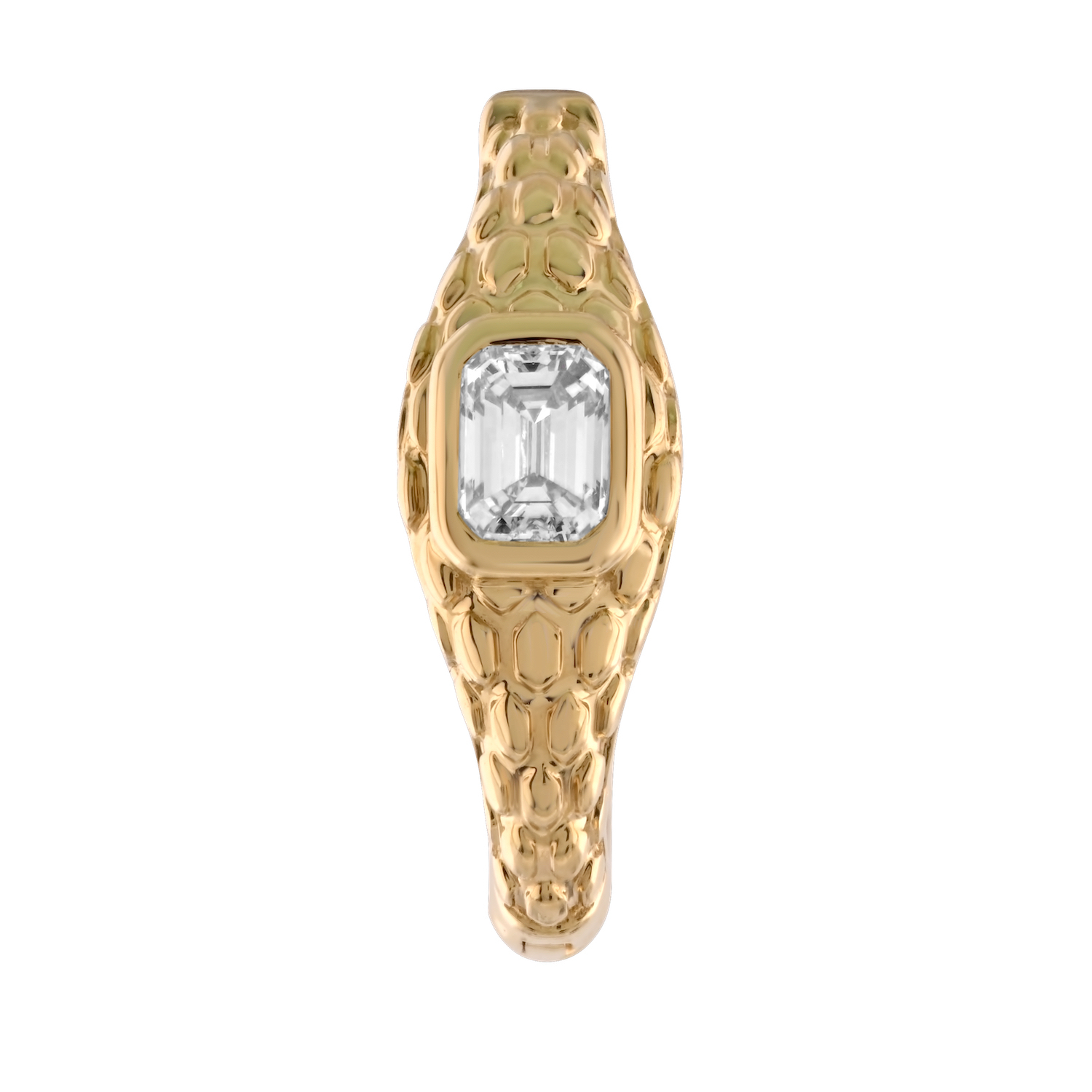 Textura&trade; 14K Yellow Gold Textured Hoops Bezel Set Emerald Cuts Diamond 0.30 Ctw