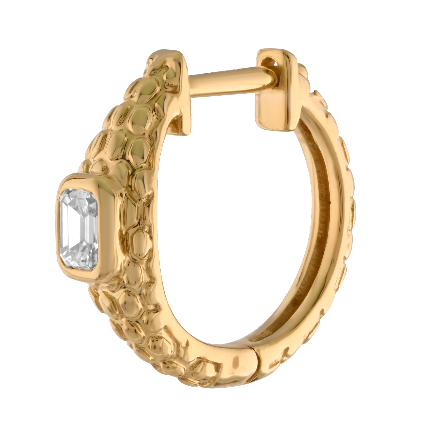 Textura&trade; 14K Yellow Gold Textured Hoops Bezel Set Emerald Cuts Diamond 0.30 Ctw