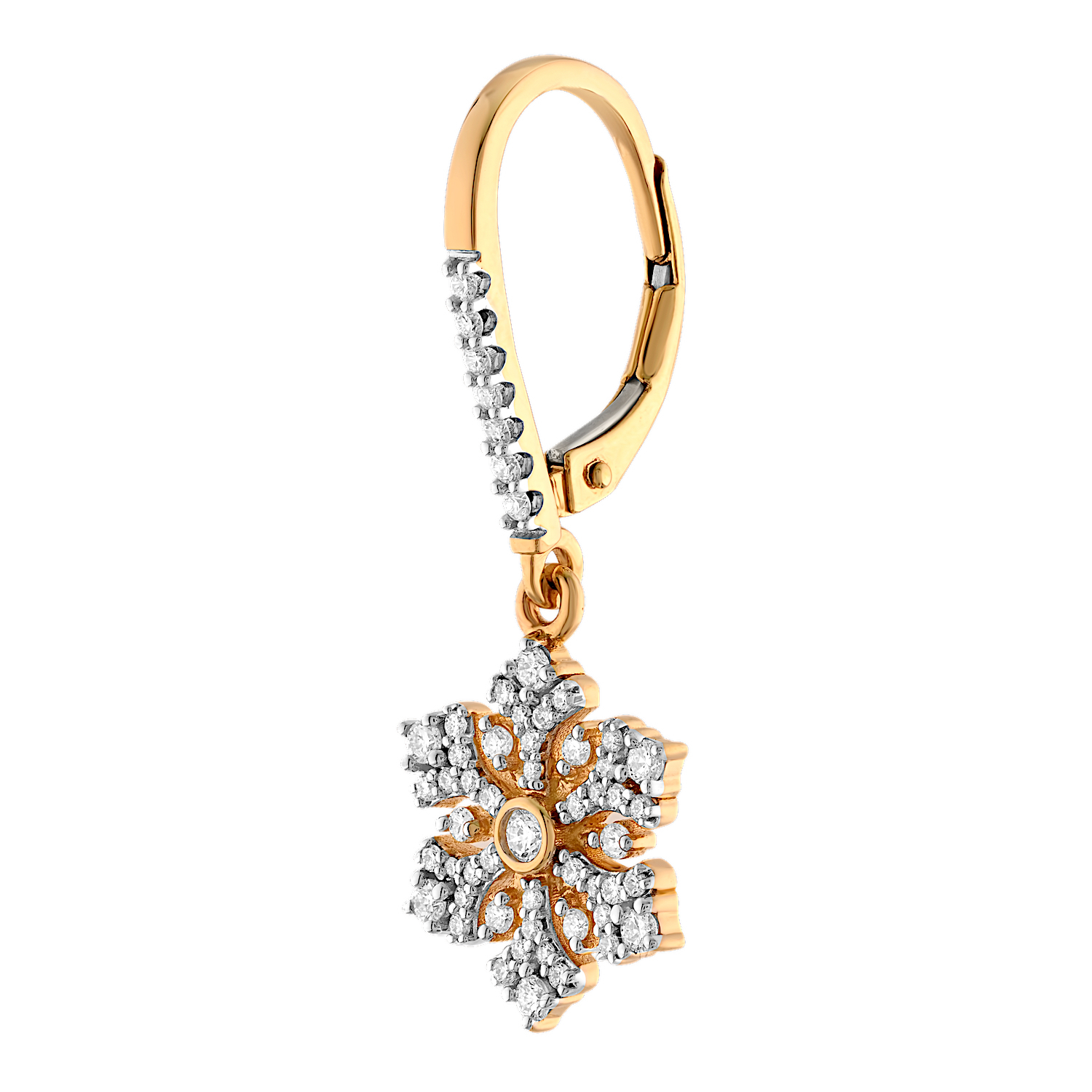 Diamond Frost&trade; 14k Yellow Gold Pave & Prong Set Snowflake Drops on Lever-Backs Earrings Diamond 0.34 Ctw