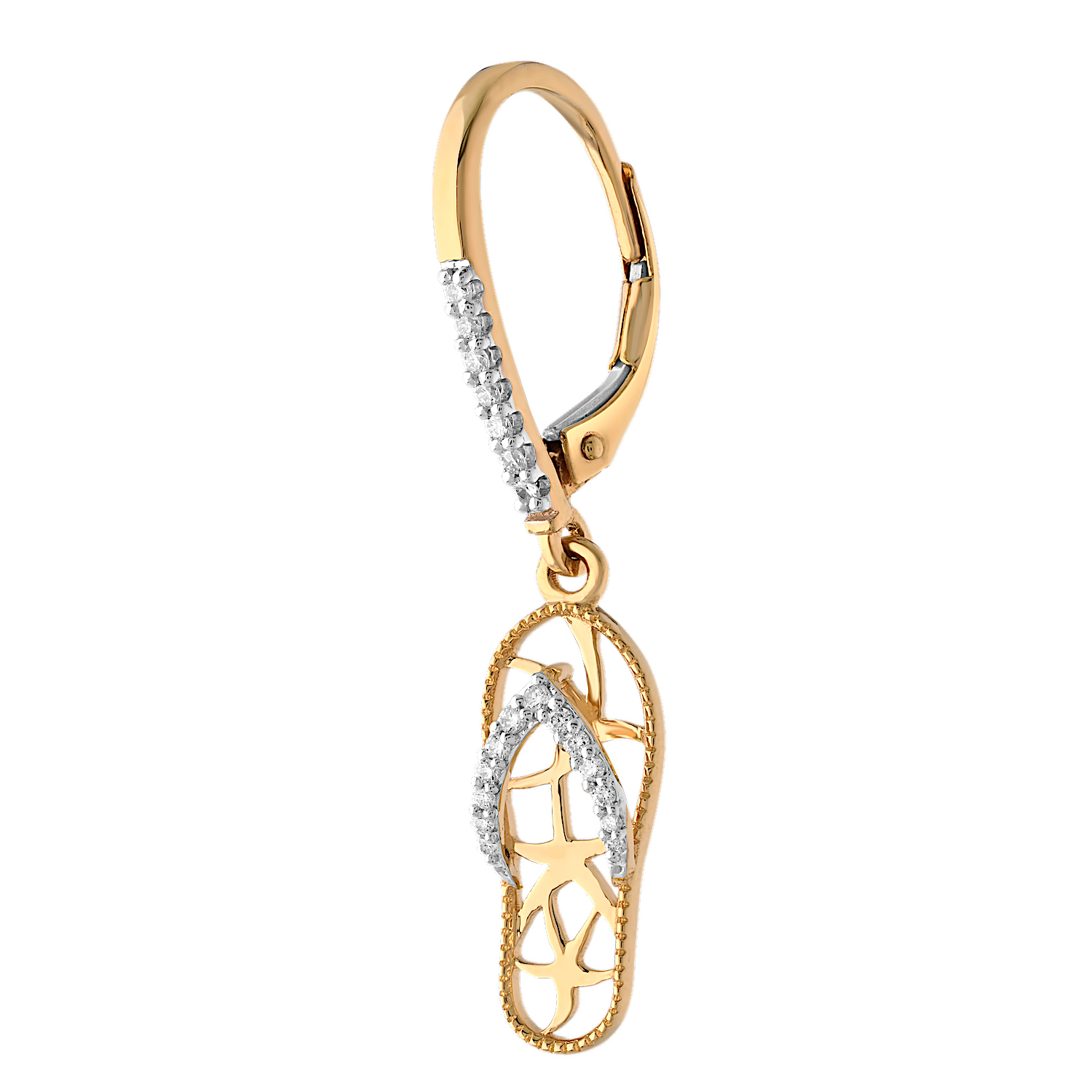 Oceanity&trade; 14K Yellow Gold Earrings Flip Flip Drops Starfish Cutouts Lever-Backs Diamond 0.20 Ctw