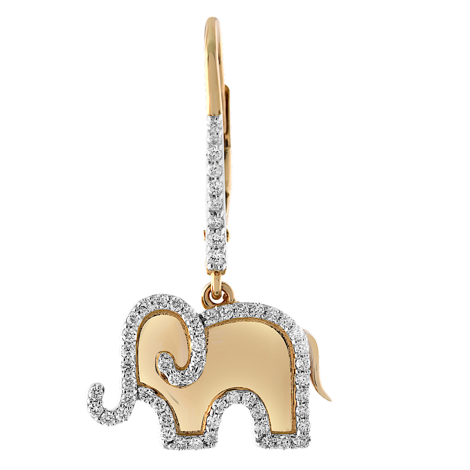 ZooLightful&trade; 14K Yellow Gold Elephant with Pave Outline Lever-Backs Earrings Diamond 0.50 Ctw
