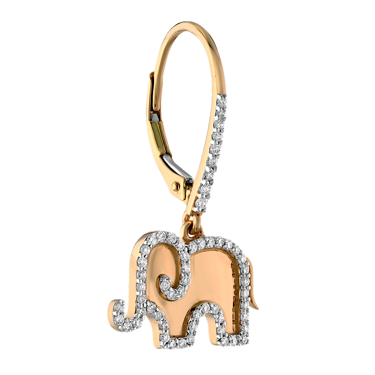 ZooLightful&trade; 14K Yellow Gold Elephant with Pave Outline Lever-Backs Earrings Diamond 0.50 Ctw