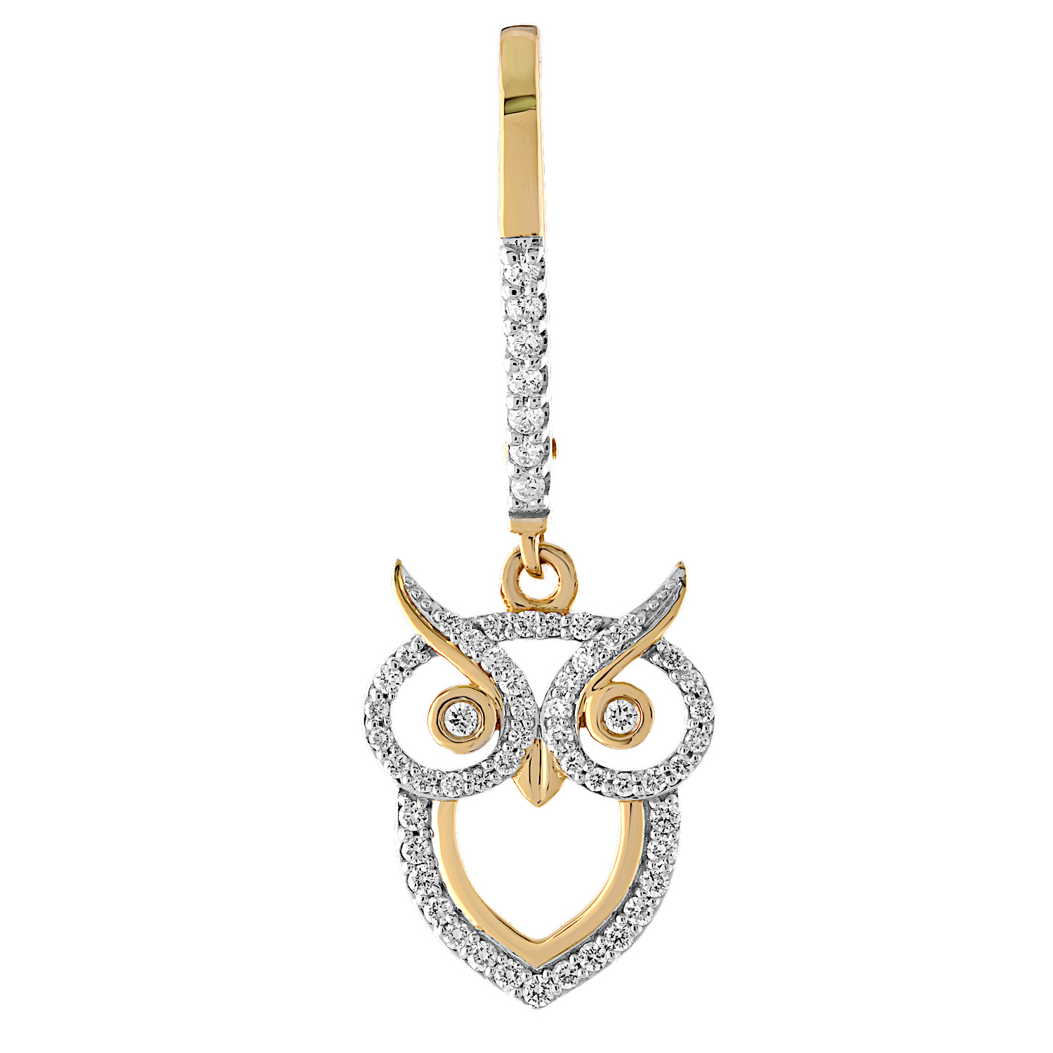 ZooLightful&trade; 14K Yellow Gold Pave Cutout Owl Drops on Lever-Backs Earrings Diamond 0.54 Ctw