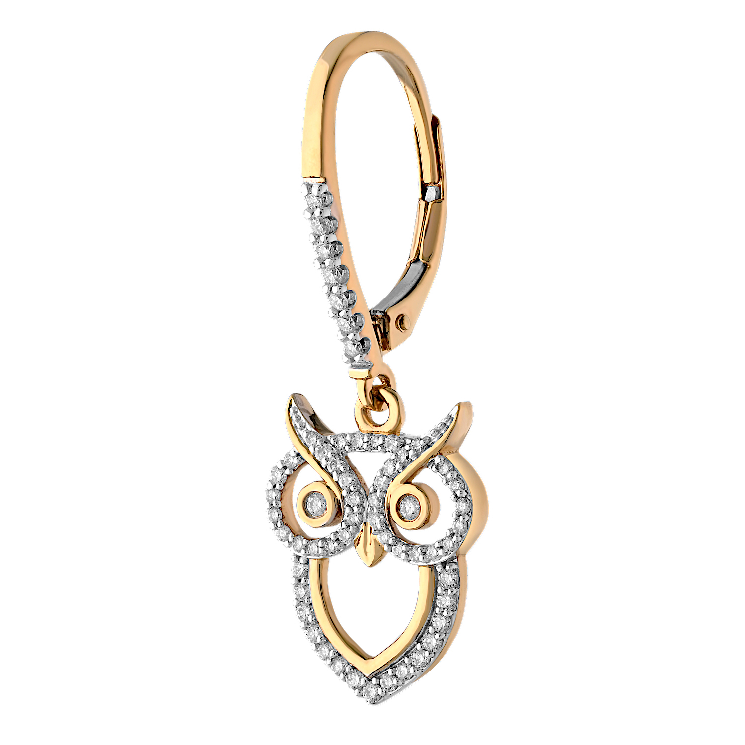 ZooLightful&trade; 14K Yellow Gold Pave Cutout Owl Drops on Lever-Backs Earrings Diamond 0.54 Ctw