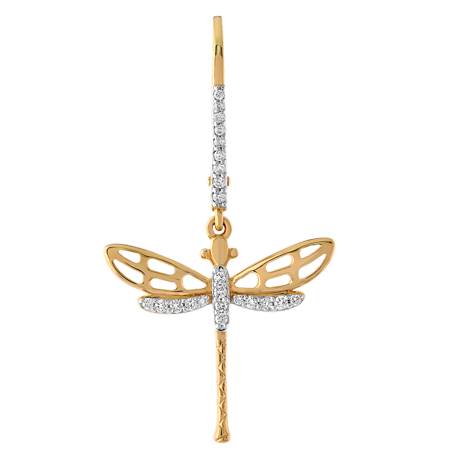 ZooLightful&trade; 14K Yellow Gold Dragonfly Filigree Wings Drops on Lever-Backs Earrings Diamond 0.25 Ctw