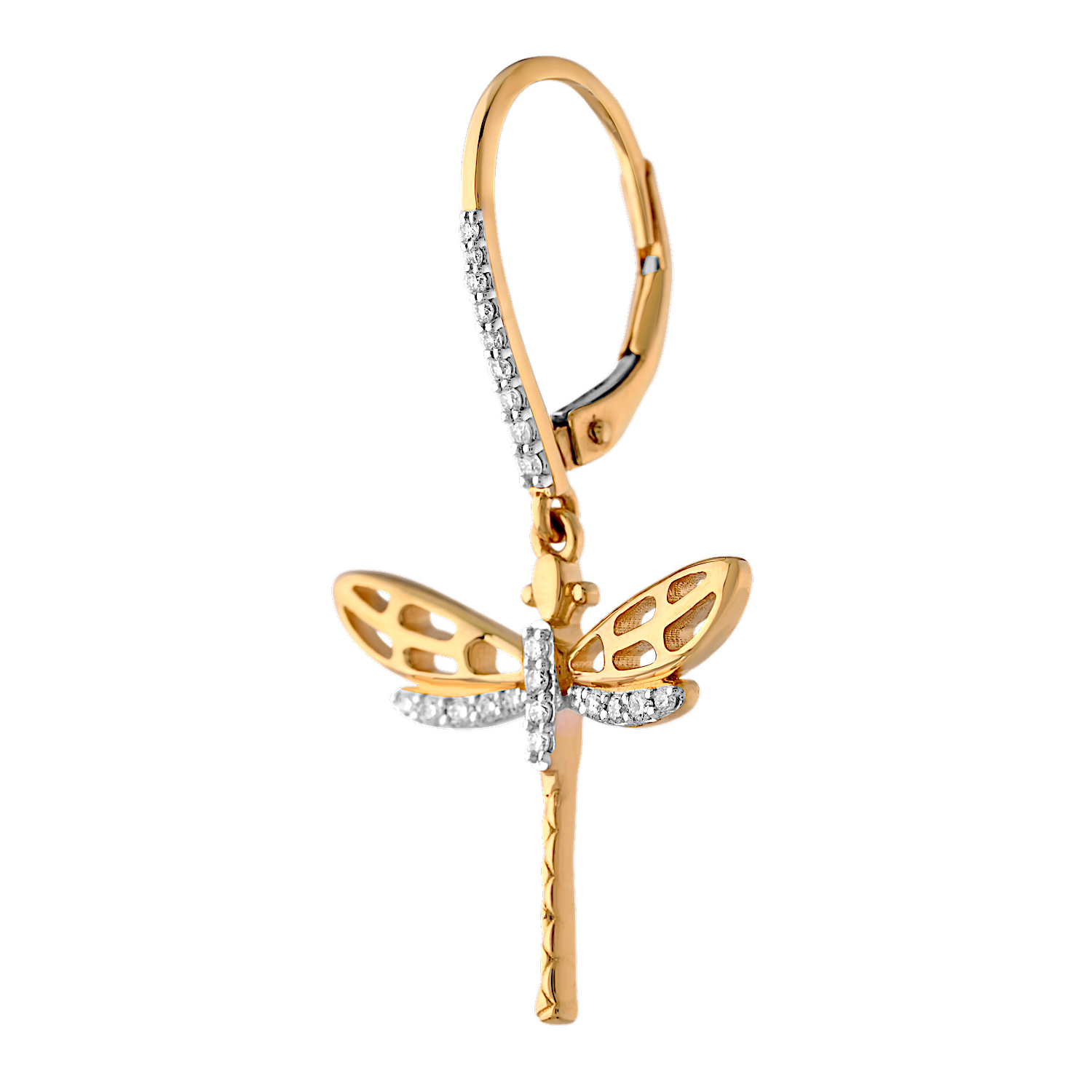 ZooLightful&trade; 14K Yellow Gold Dragonfly Filigree Wings Drops on Lever-Backs Earrings Diamond 0.25 Ctw