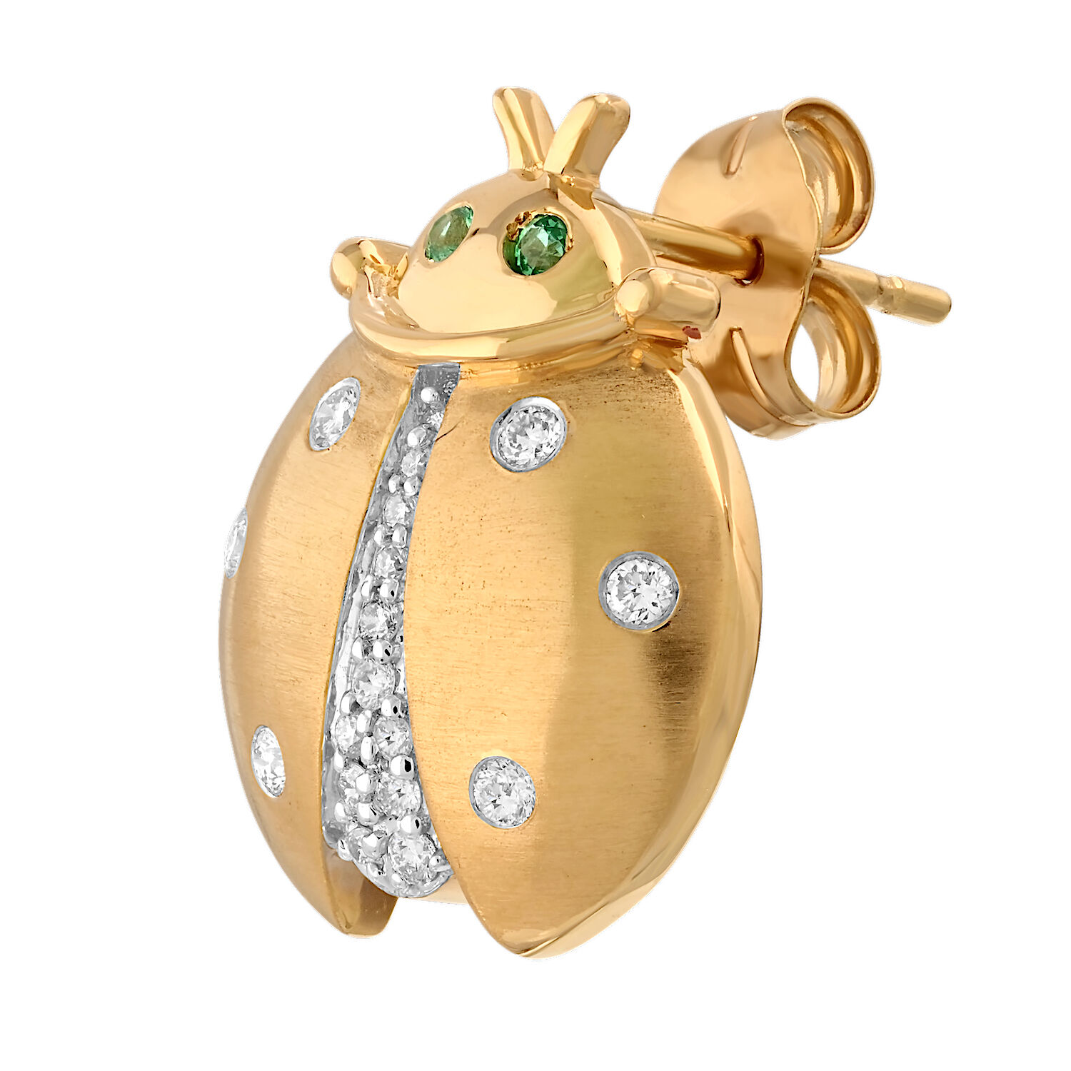 ZooLightful&trade; 14K Yellow Gold Ladybugs Flush & Pave Set Studs Earrings Diamond 0.20 Ctw