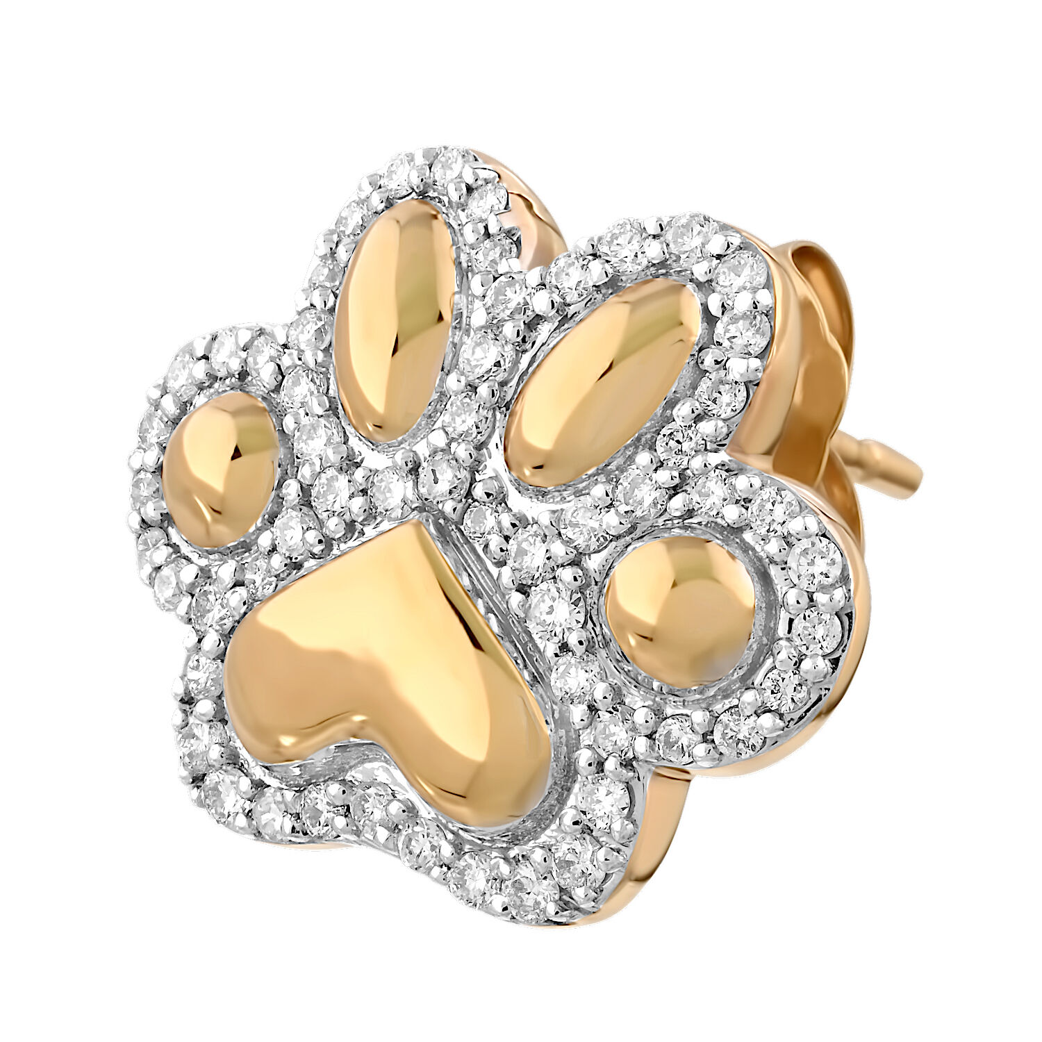 ZooLightful&trade; 14K Yellow Gold Dog Paw with Pave Outline Studs Earrings Diamond 0.33 Ctw
