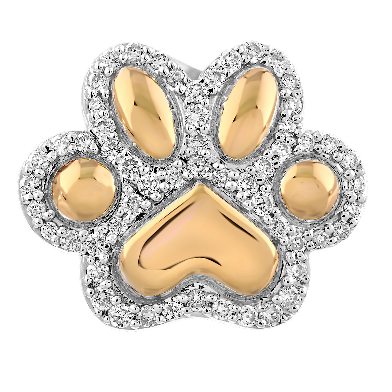 ZooLightful&trade; 14K Yellow Gold Dog Paw with Pave Outline Studs Earrings Diamond 0.33 Ctw