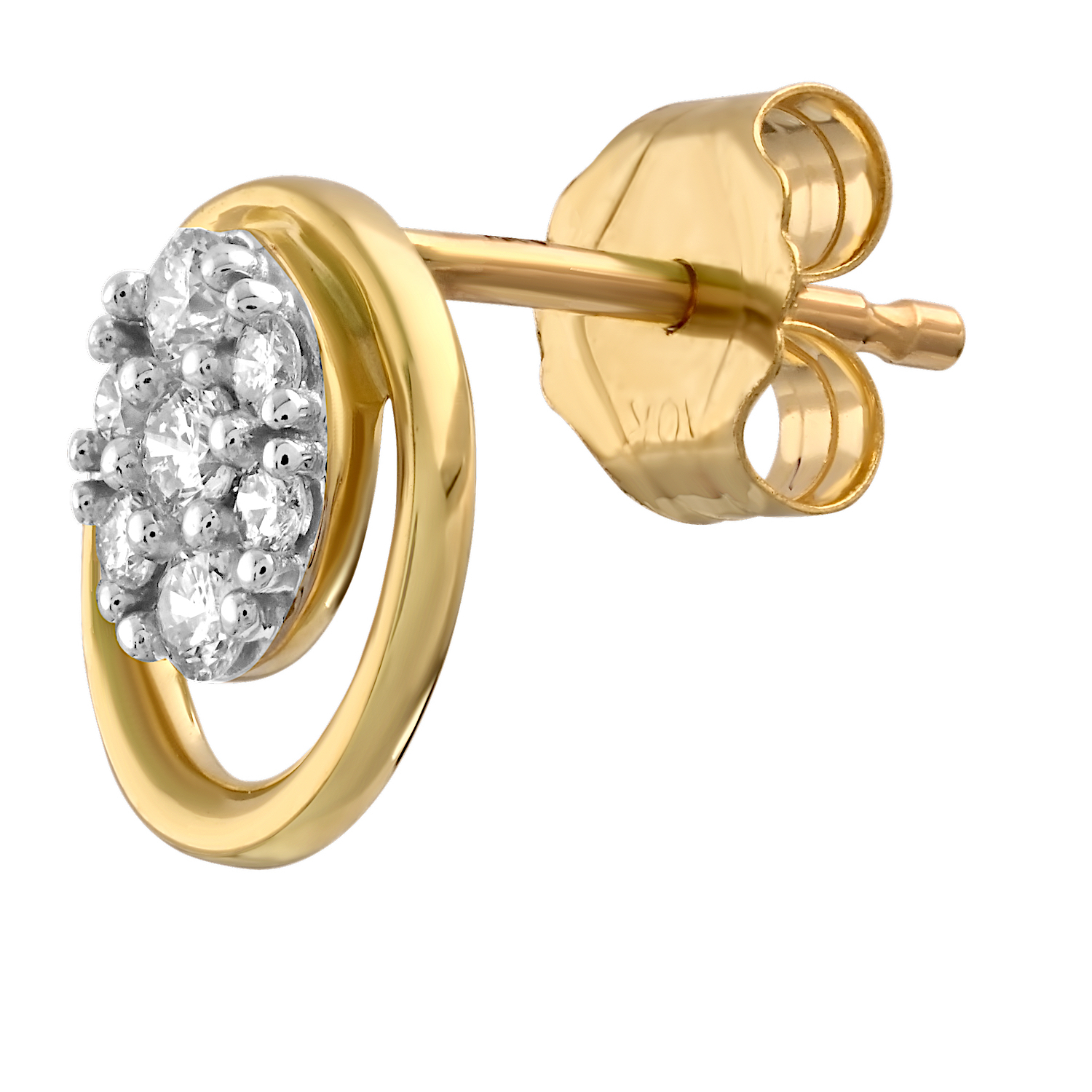 10K Yellow Gold Oval Shape Pave Inside Polished Frame Diamond Earrings 0.17 Ctw