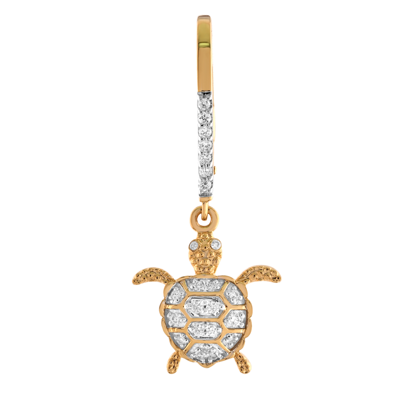 Oceanity&trade; 14K Yellow Gold Earrings Textured Finished Turtle Drops Pave Set on Lever-Backs Diamond 0.26 Ctw