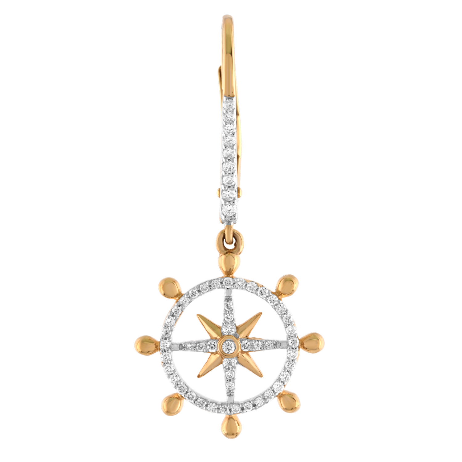 14K Yellow Gold North Star Drops in Pave Frame on Lever-Backs Diamond Earrings 0.39 Ctw