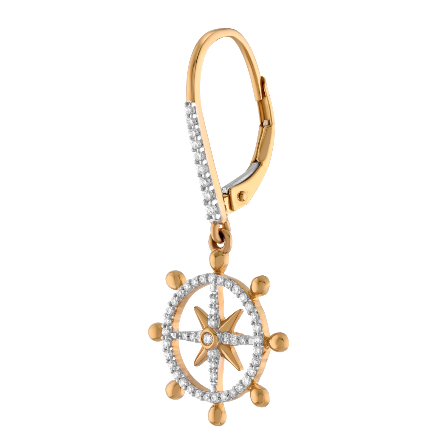 14K Yellow Gold North Star Drops in Pave Frame on Lever-Backs Diamond Earrings 0.39 Ctw