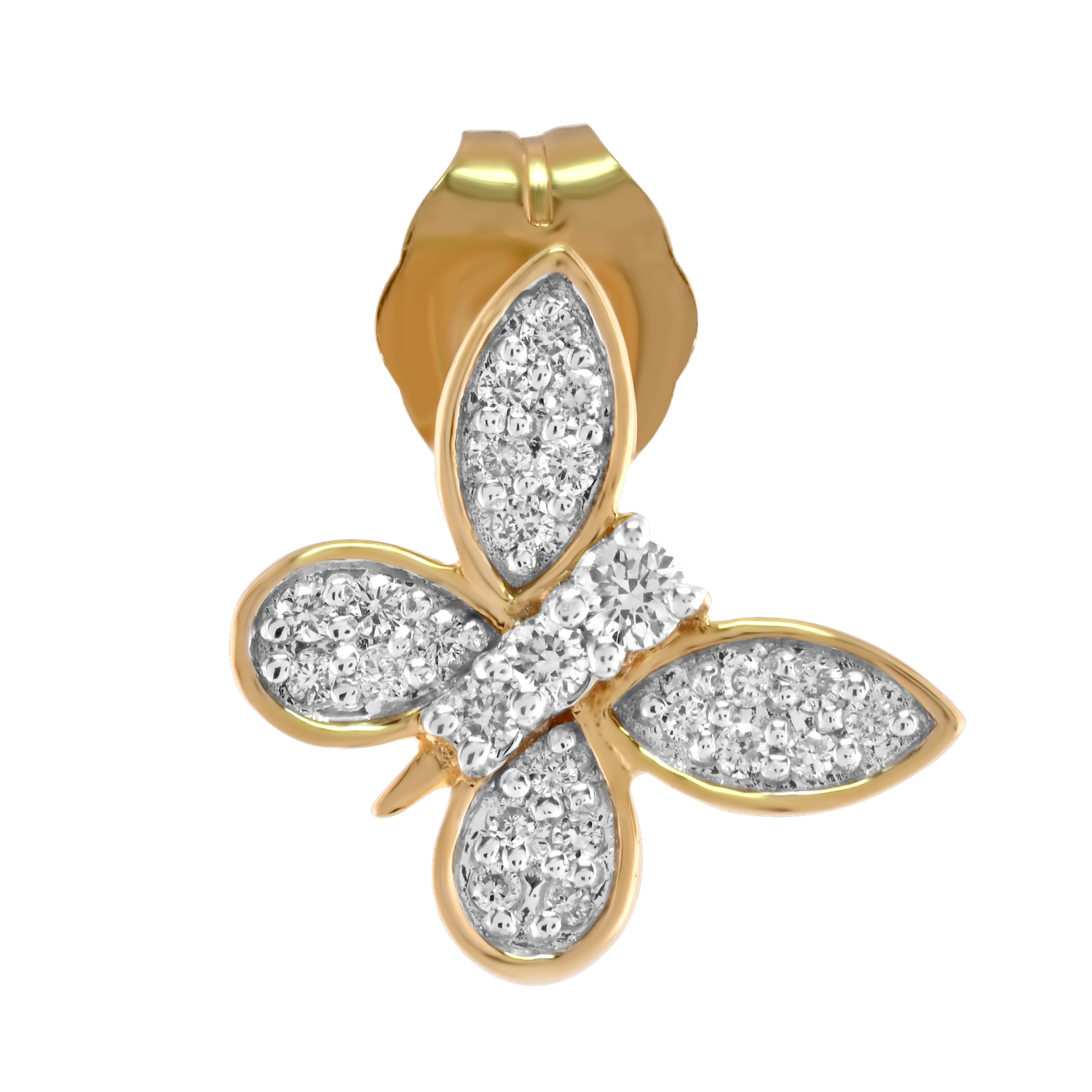 ZooLightful&trade; 14K Yellow Gold Pave Offset Butterfly Studs Earrings Diamond 0.20 Ctw