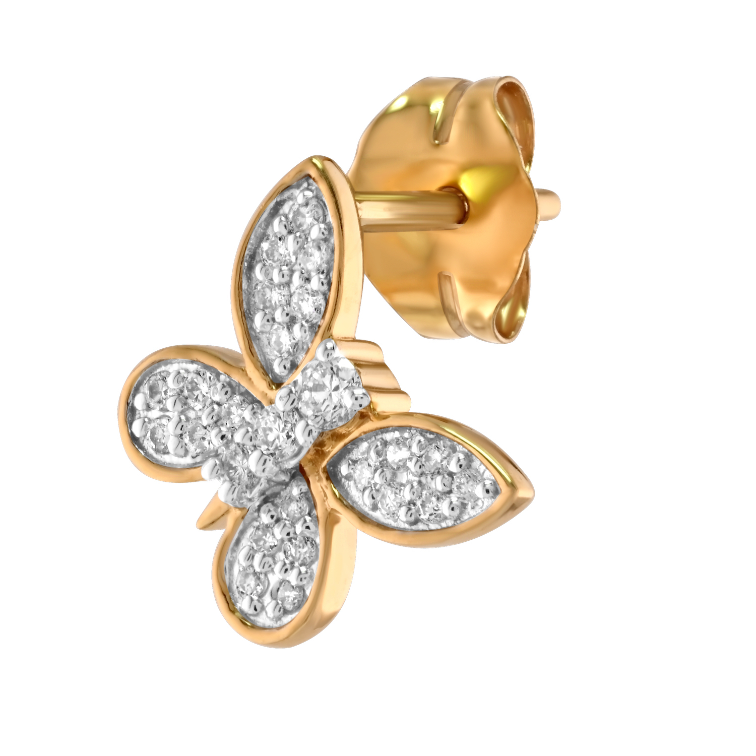 ZooLightful&trade; 14K Yellow Gold Pave Offset Butterfly Studs Earrings Diamond 0.20 Ctw