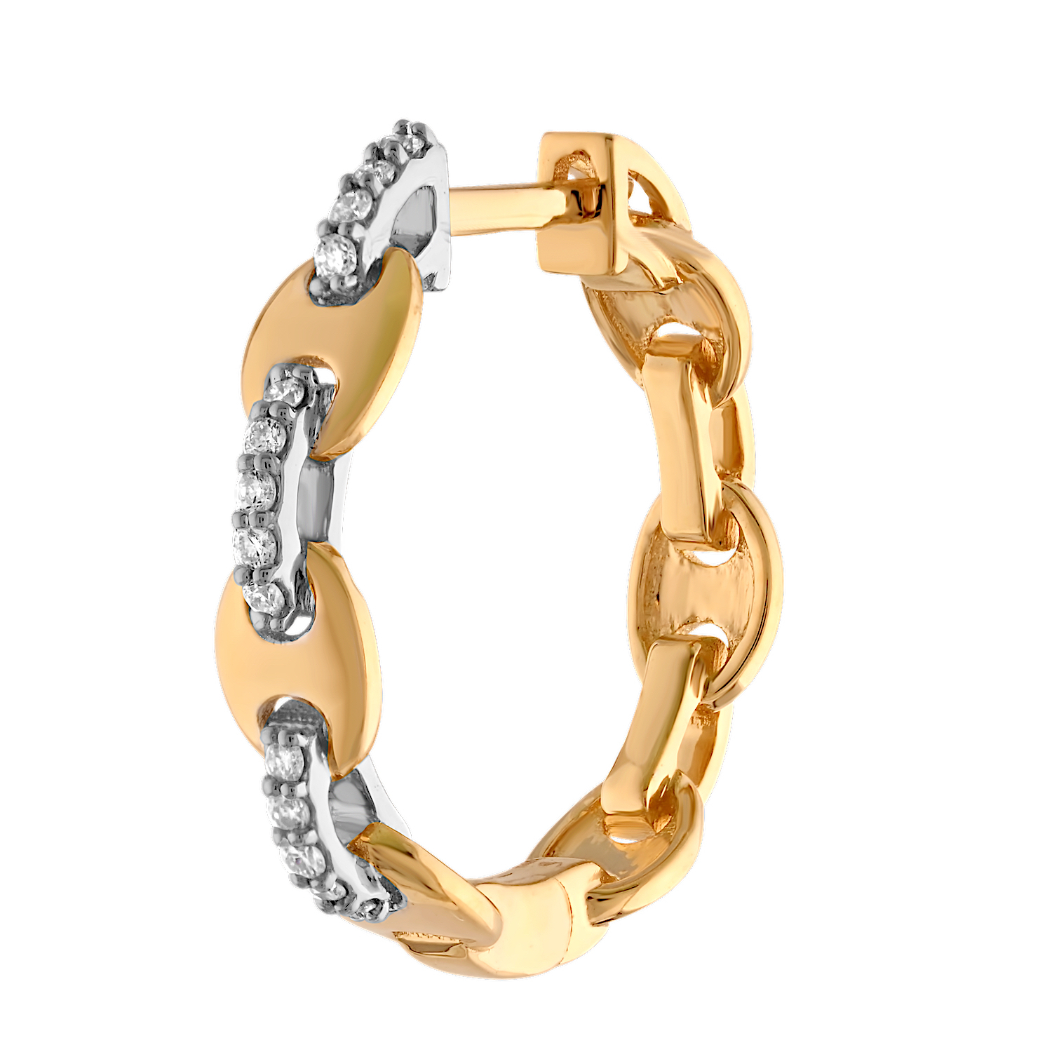 14K Yellow Gold Anchor Link Hoops Pave Bar Connectors Diamond Earrings 0.14 Ctw