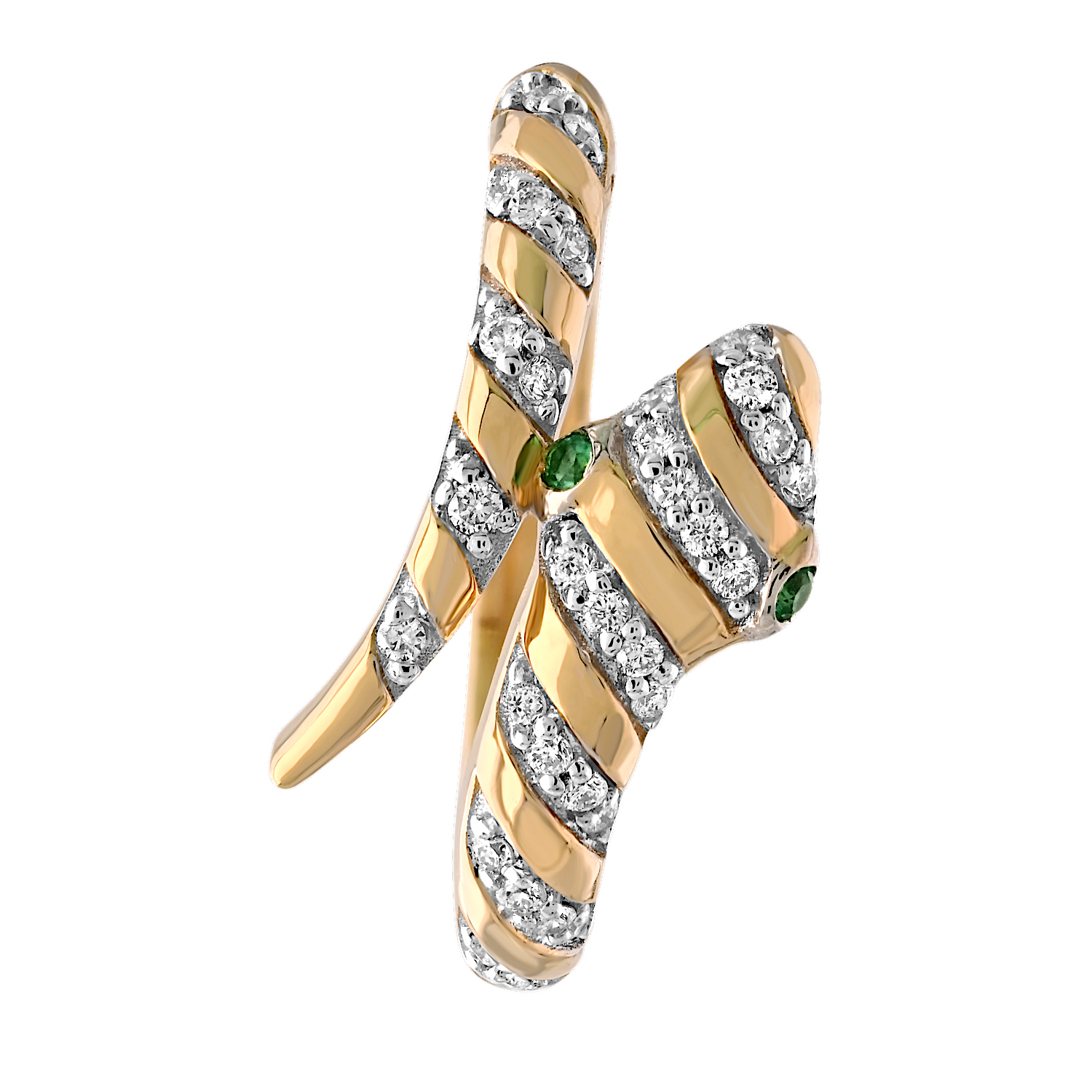 ZooLightful&trade; 14K Yellow Gold Snake Head & Tail Striped Polished & Pave Earrings Diamond 0.25 Ctw