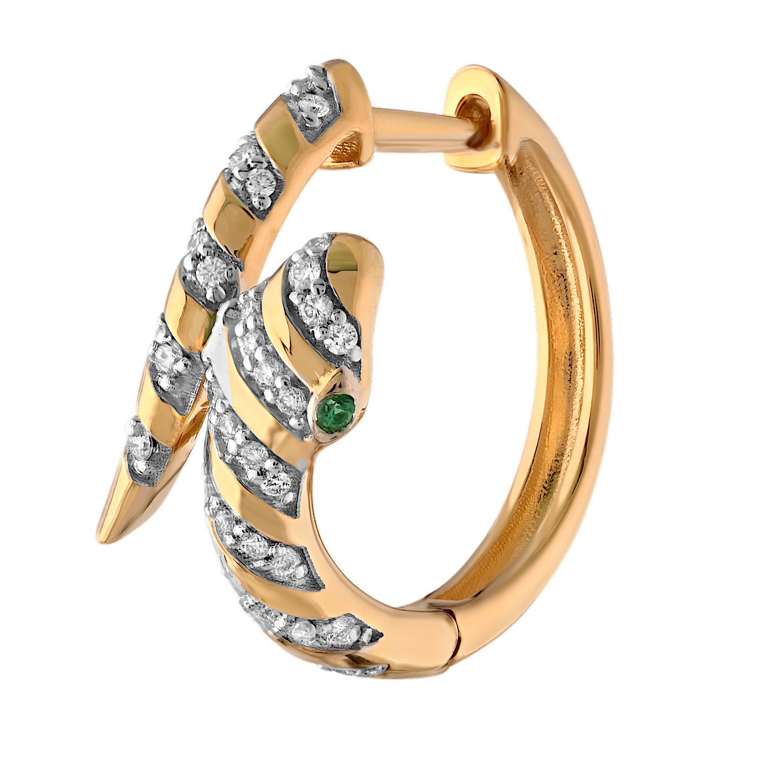 ZooLightful&trade; 14K Yellow Gold Snake Head & Tail Striped Polished & Pave Earrings Diamond 0.25 Ctw