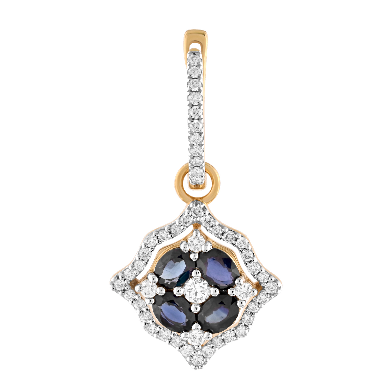 Majestic Gems&trade; 14k Yellow Gold Oval Color with Diamond Halo Drops Blue Sapphire & Diamond 1.21 Ctw