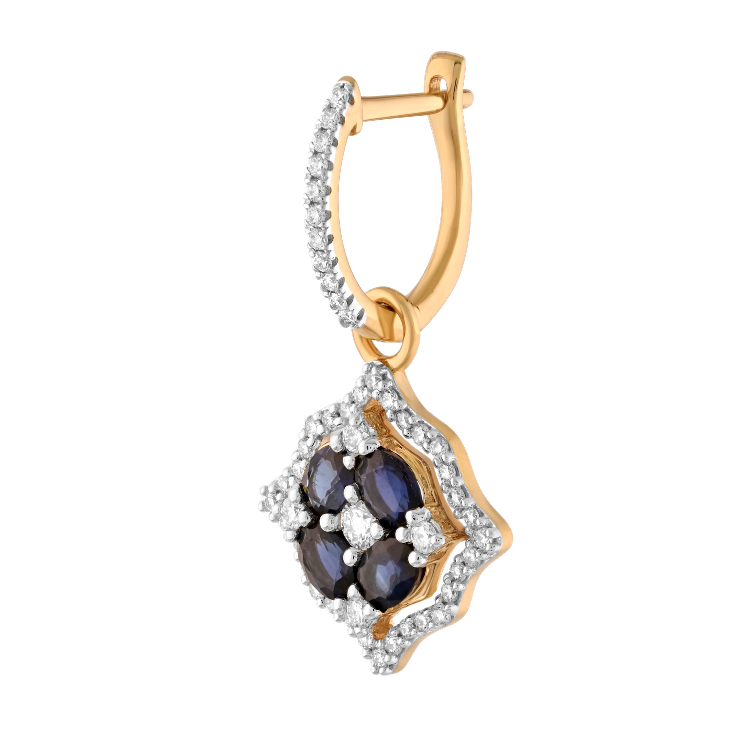 Majestic Gems&trade; 14k Yellow Gold Oval Color with Diamond Halo Drops Blue Sapphire & Diamond 1.21 Ctw
