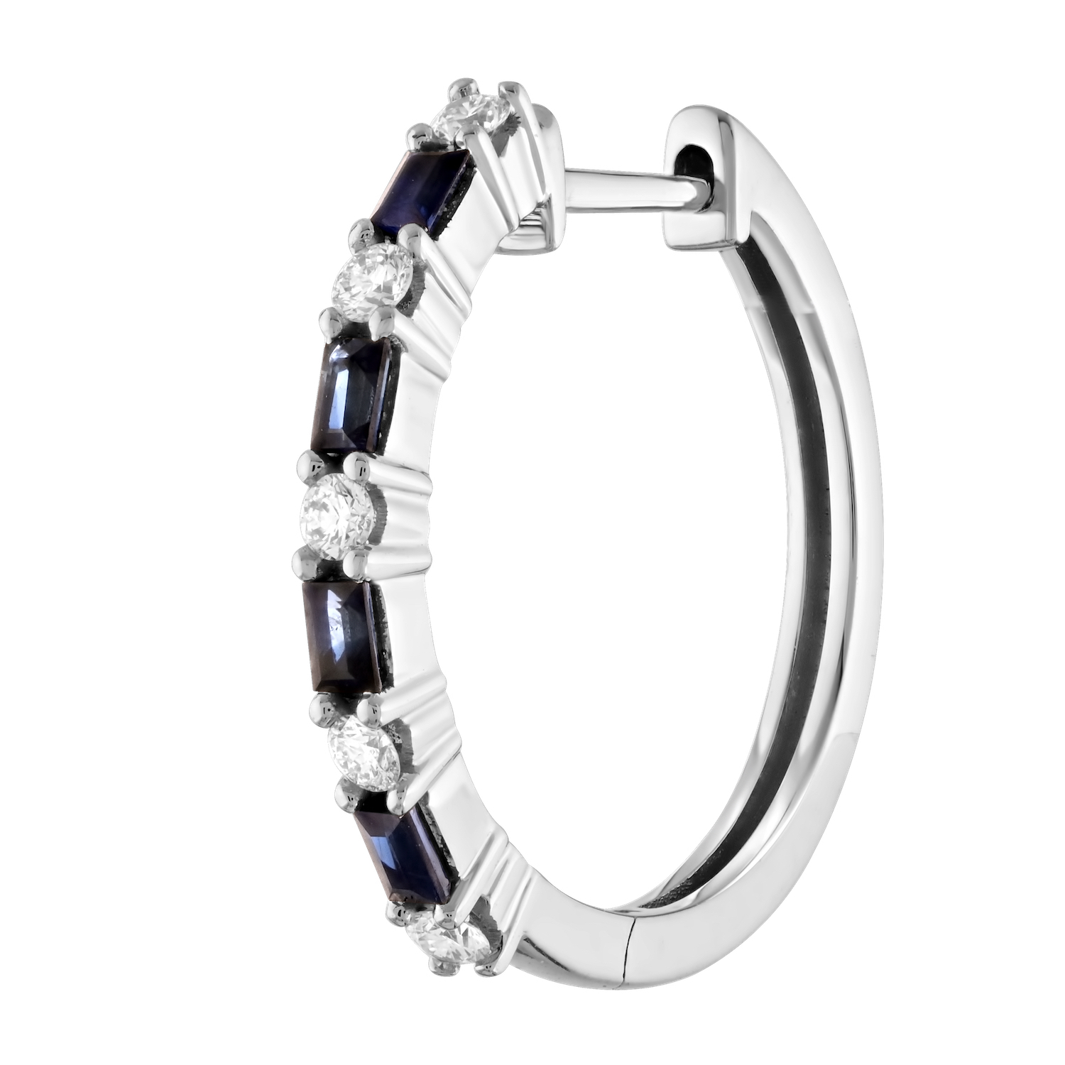 Majestic Gems&trade; 14k Yellow Gold Baguette Color & Round Diamond Hoops Blue Sapphire & Diamond 0.68 Ctw
