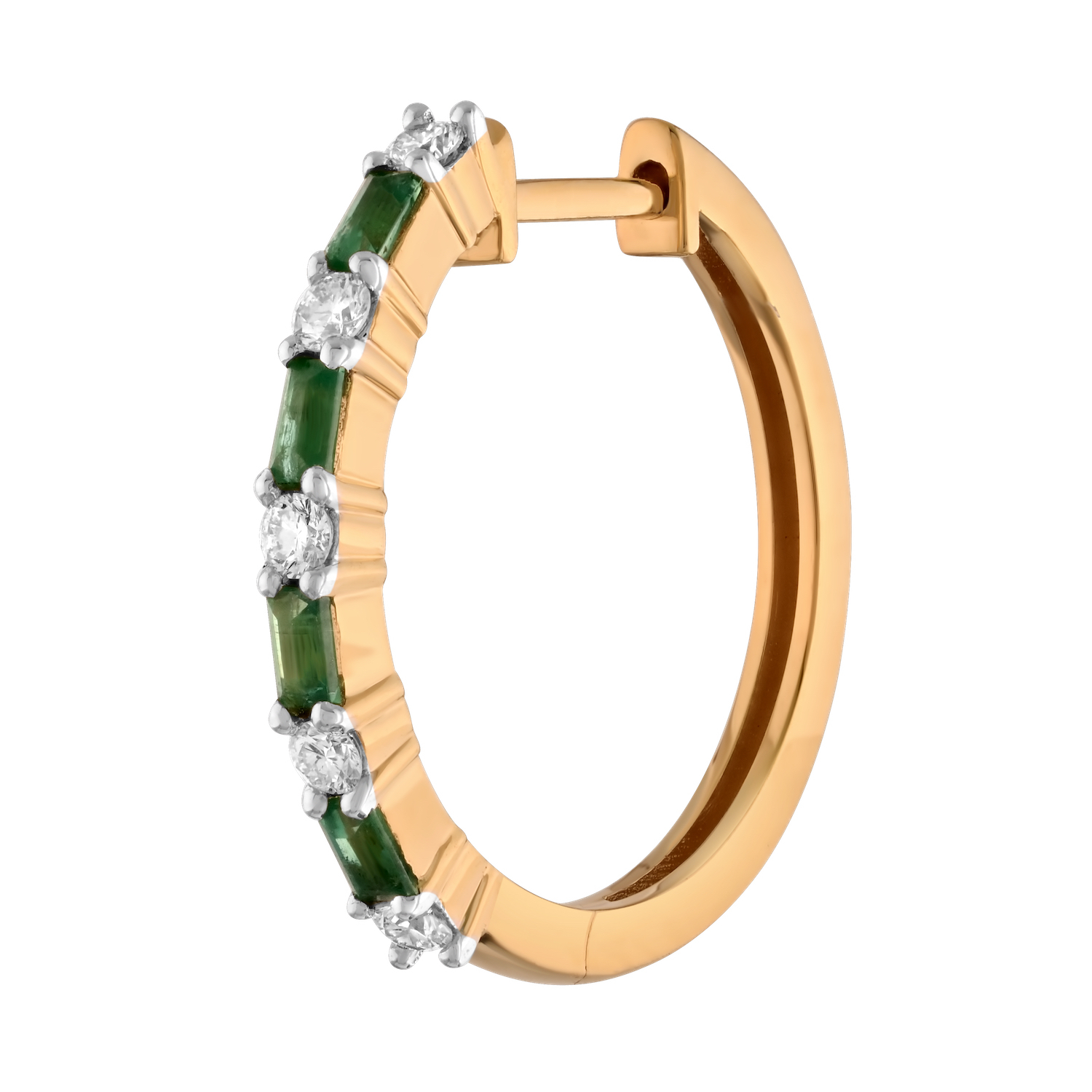 Majestic Gems&trade; 14k Yellow Gold Baguette Color & Round Diamond Hoops Emerald & Diamond 0.68 Ctw